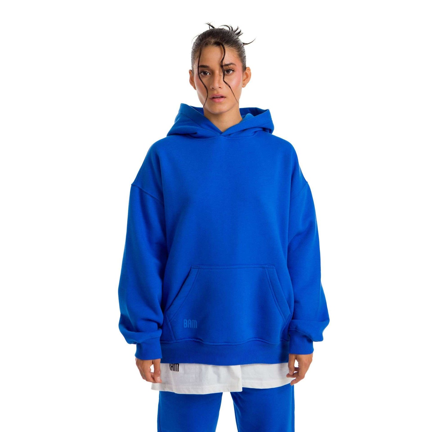 Women Blue Heavy Melton Hoodie