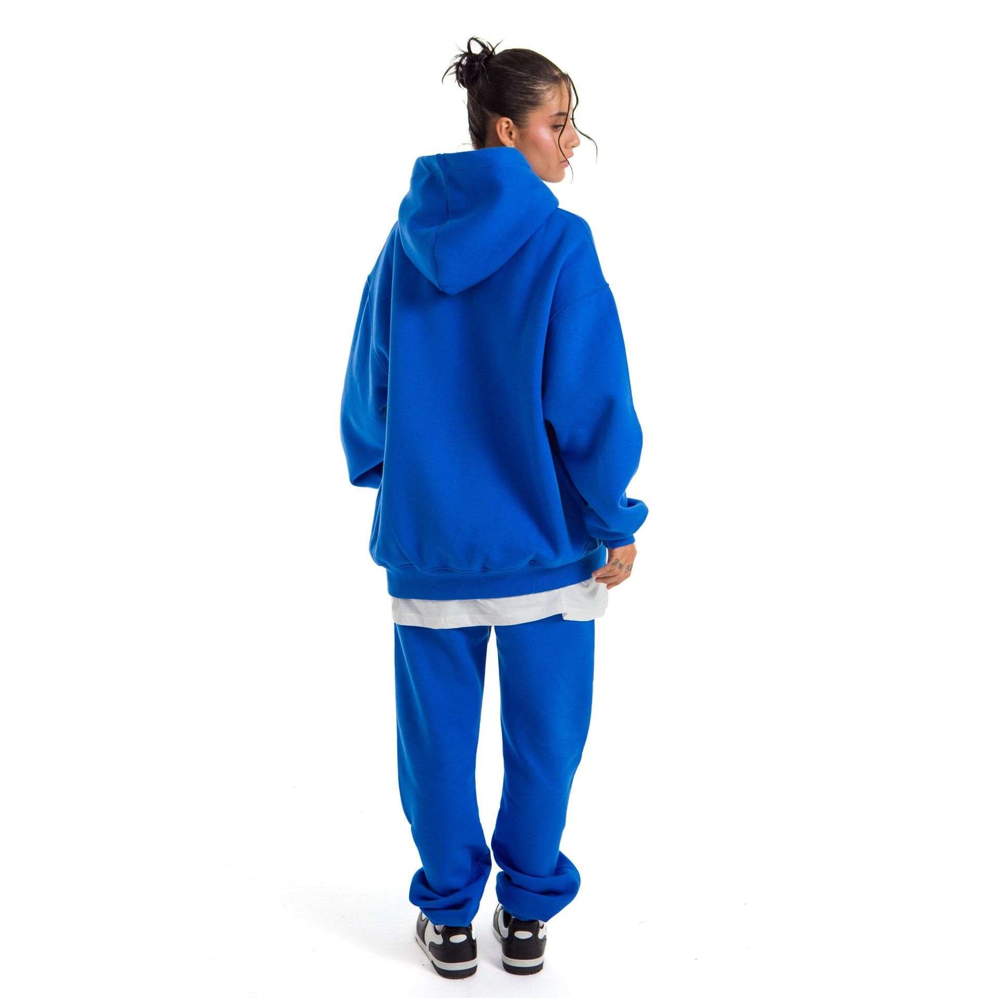 Women Blue Melton Plain Hoodies set