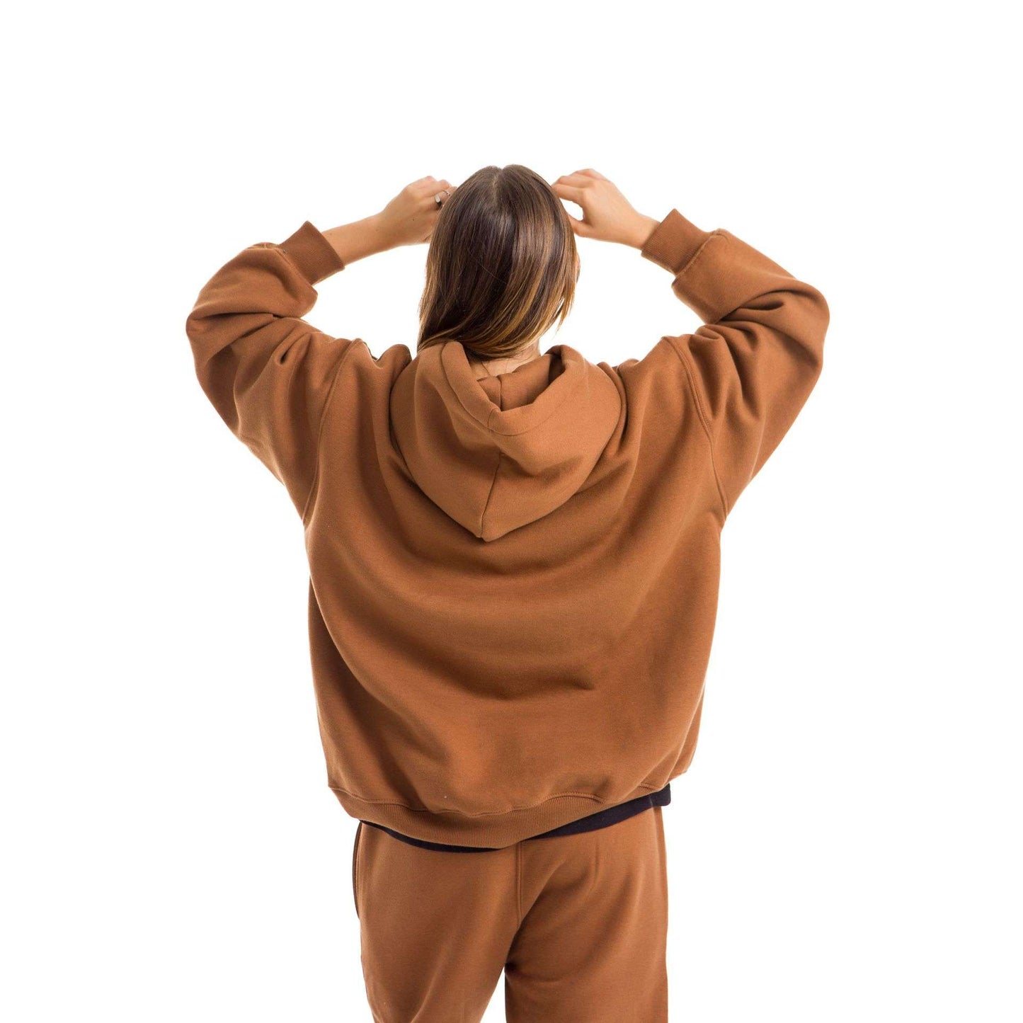 Women Brown Heavy Melton Hoodie