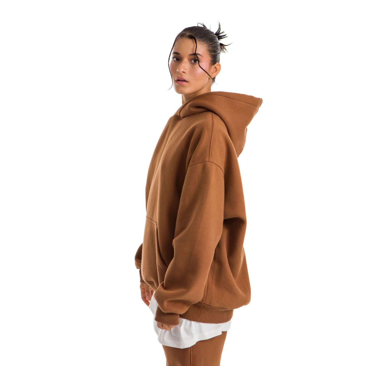 Women Brown Heavy Melton Hoodie