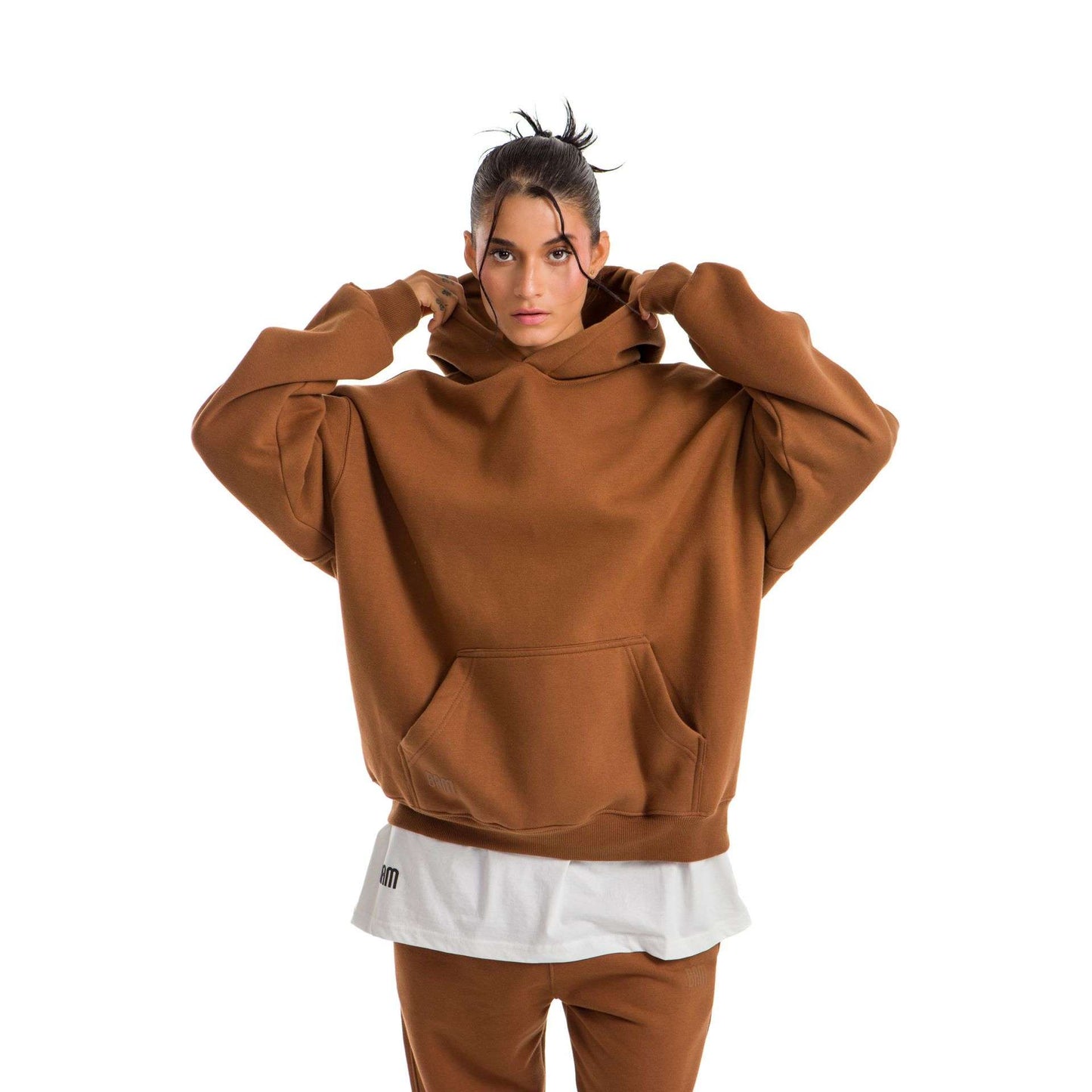 Women Brown Heavy Melton Hoodie