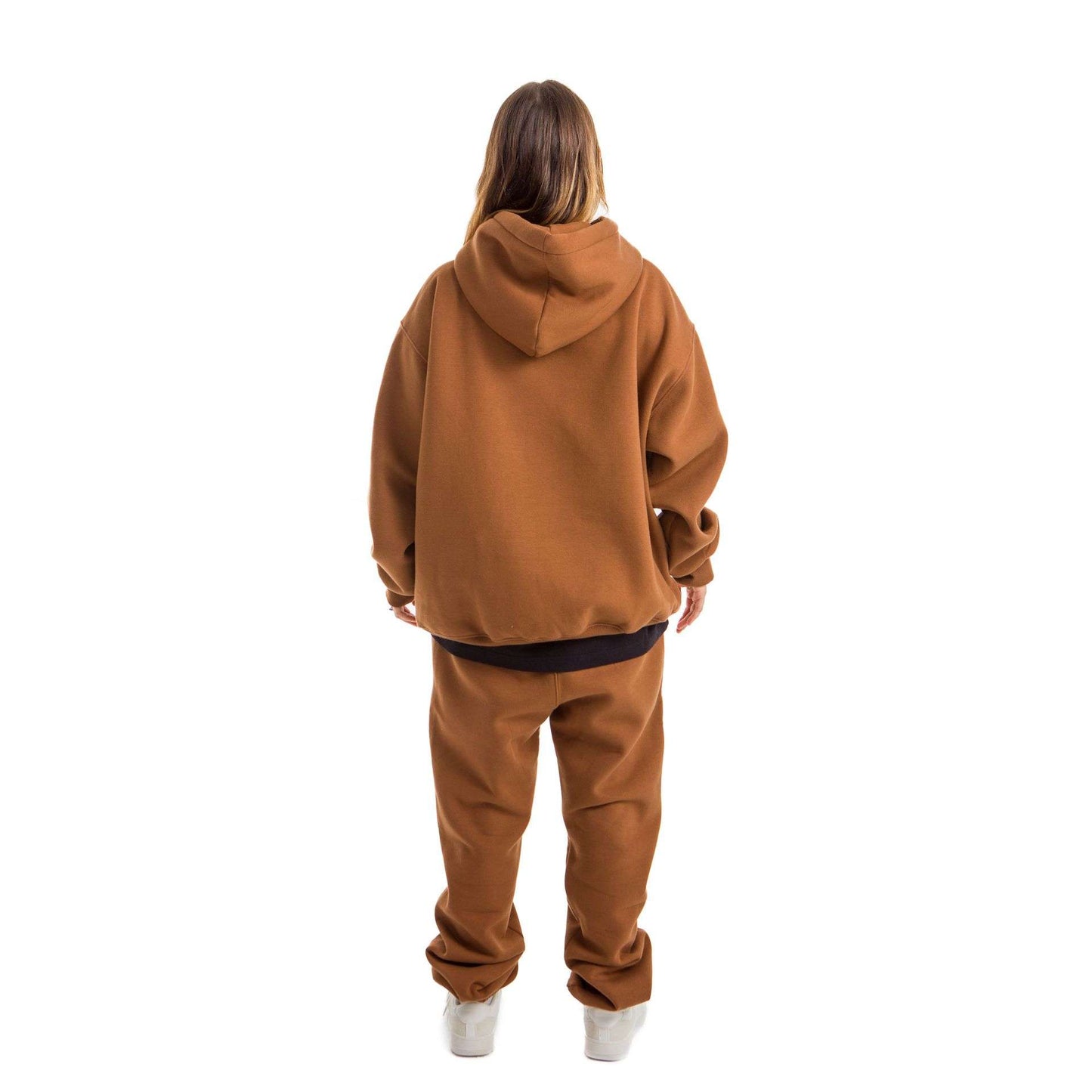 Women Brown Melton Plain Hoodies set