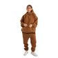 Women Brown Melton Plain Hoodies set
