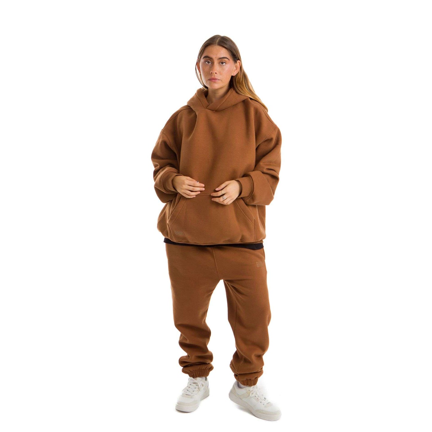 Women Brown Melton Plain Hoodies set
