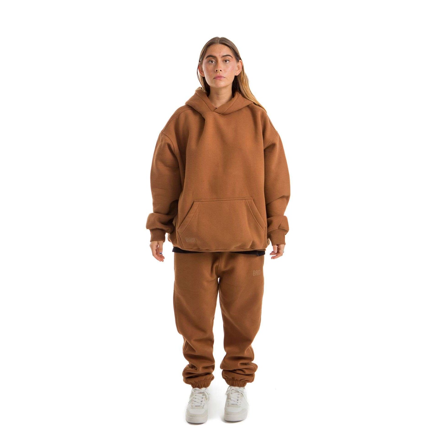 Women Brown Melton Plain Hoodies set