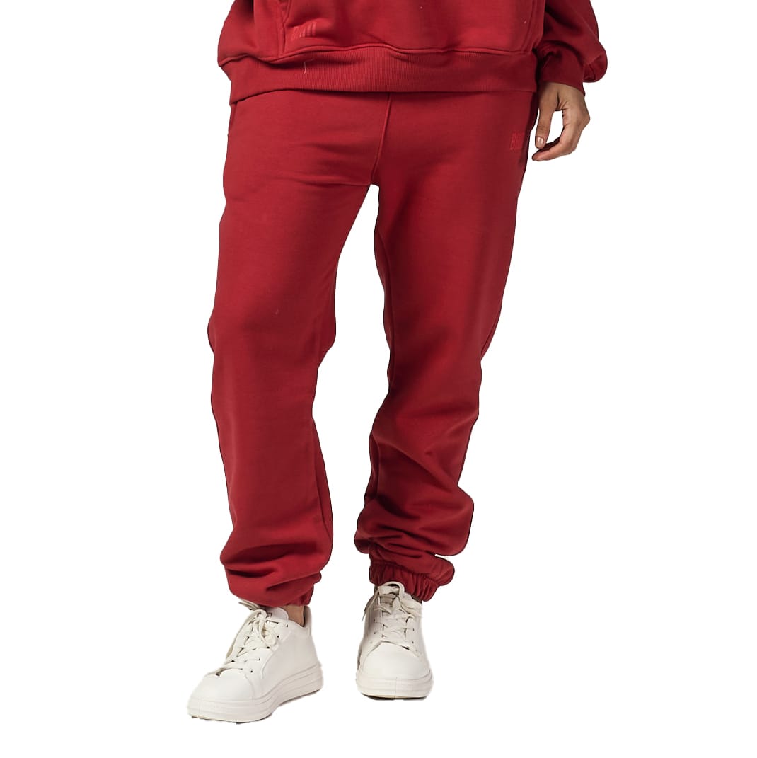 Women Burgundy Heavy Melton Sweatpant
