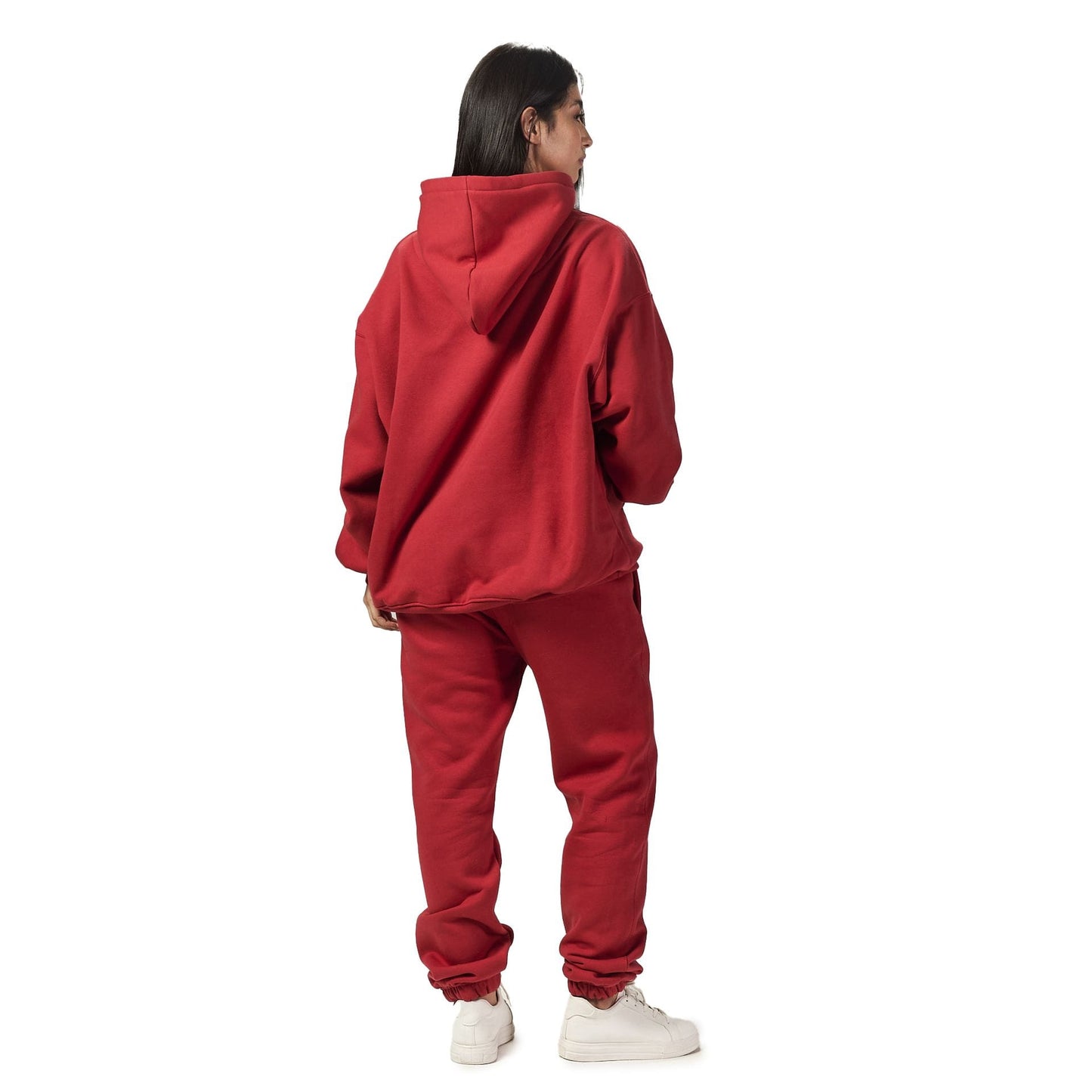 Women Burgundy Melton Plain Hoodies set