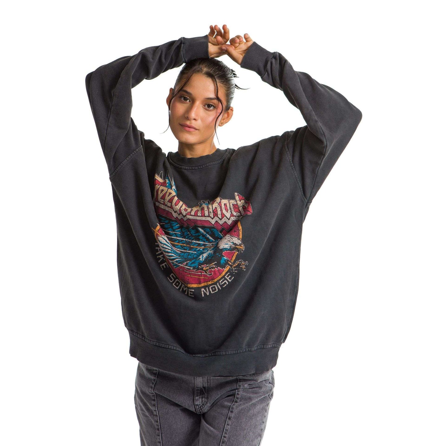 Women Dark Grey Heavy French terry Printed Sweatshirt. “Freedom Rock”
