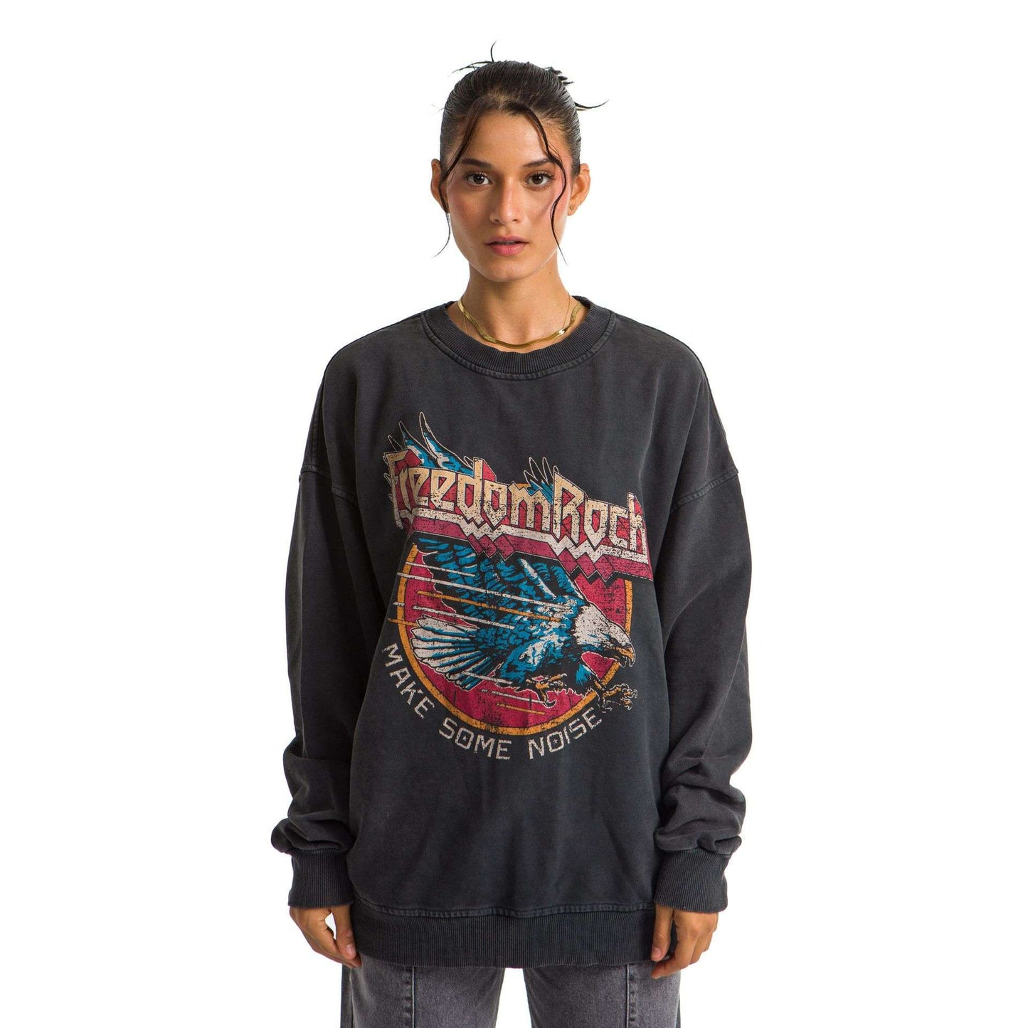 Women Dark Grey Heavy French terry Printed Sweatshirt. “Freedom Rock”