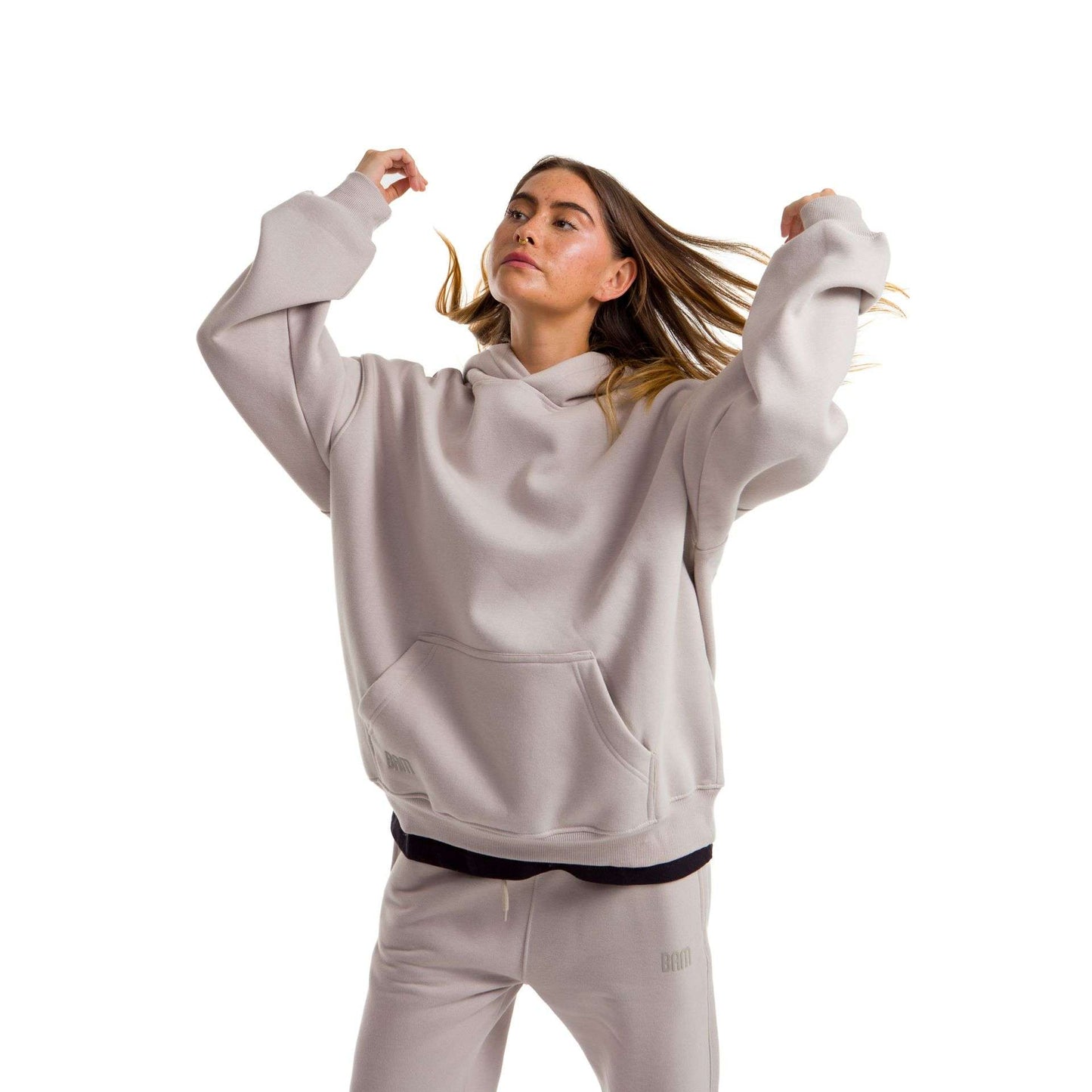 Women Light Grey Heavy Melton Hoodie
