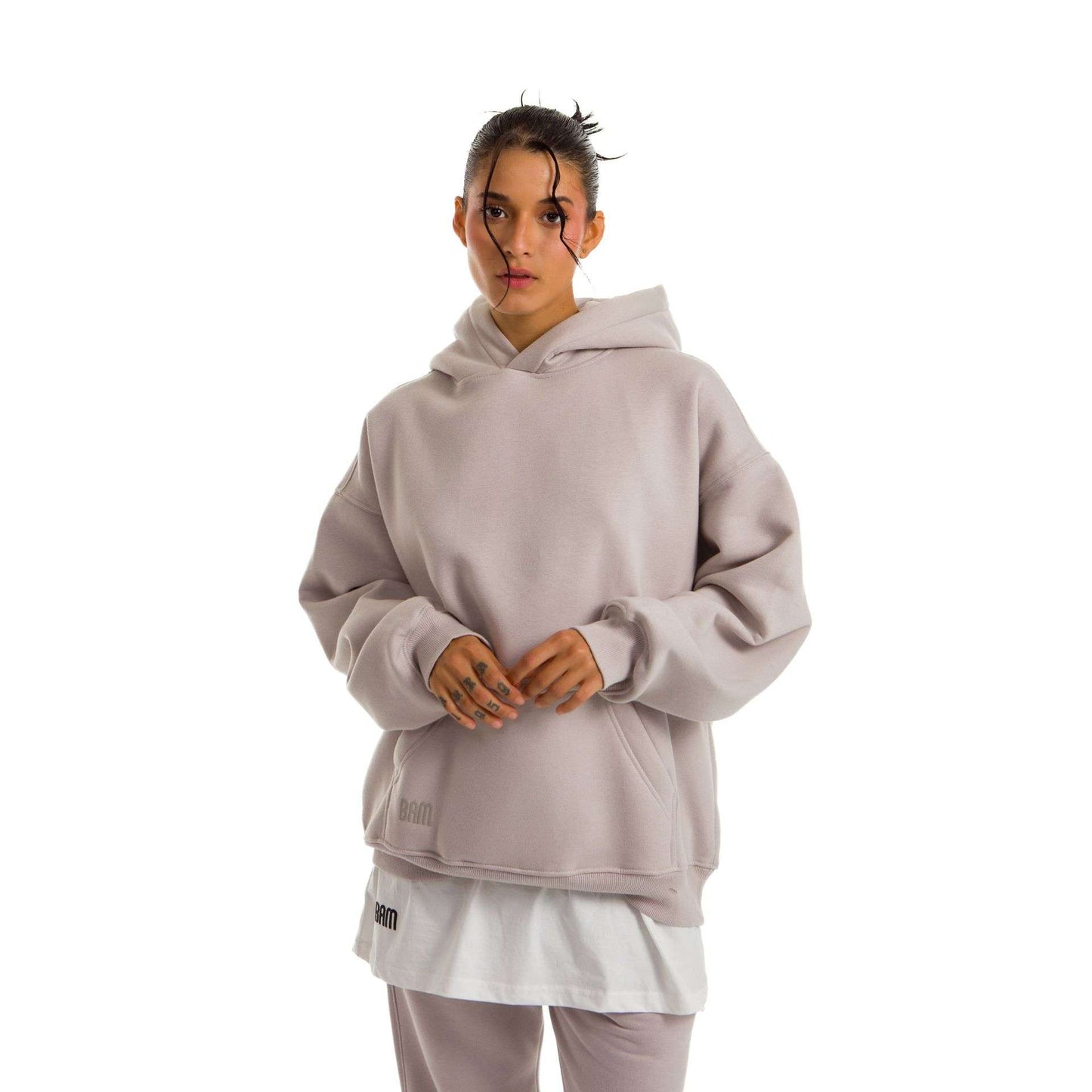 Women Light Grey Heavy Melton Hoodie