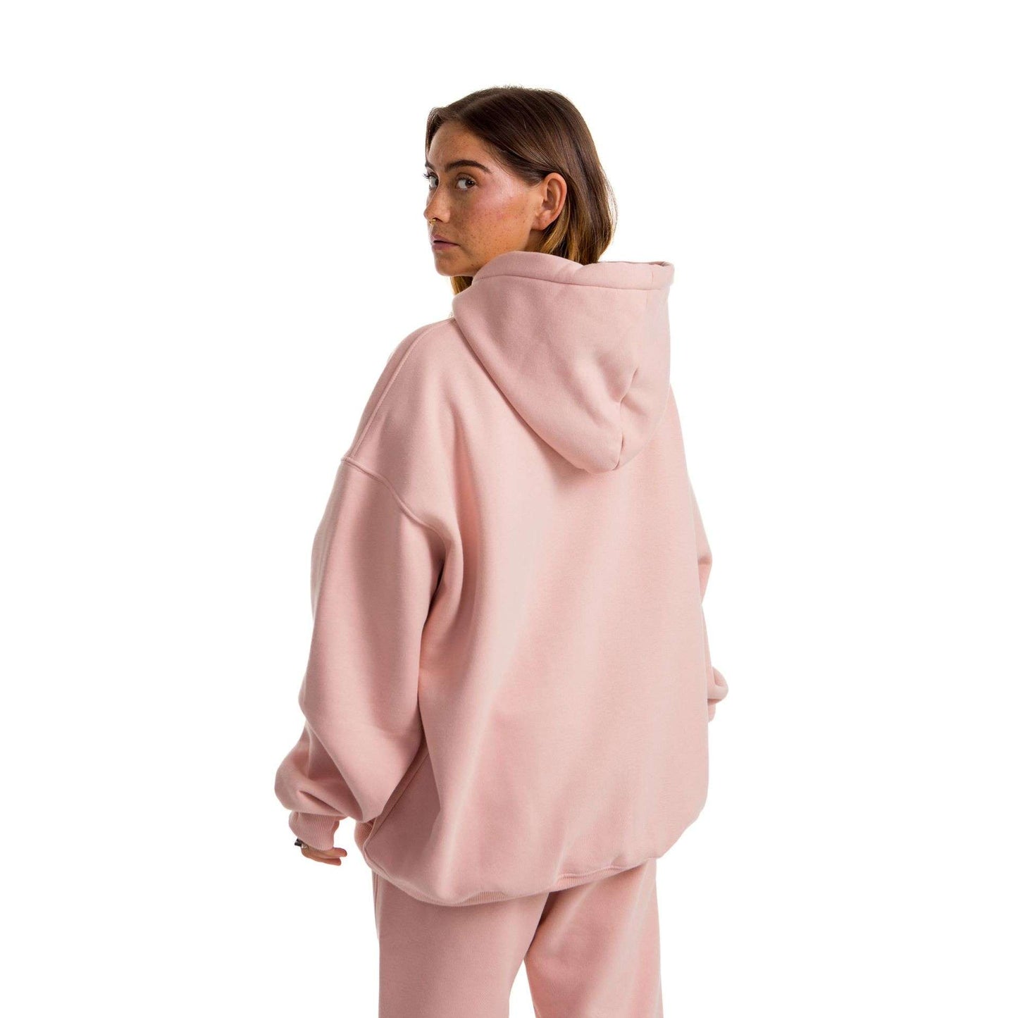 Women Pink Heavy Melton Hoodie