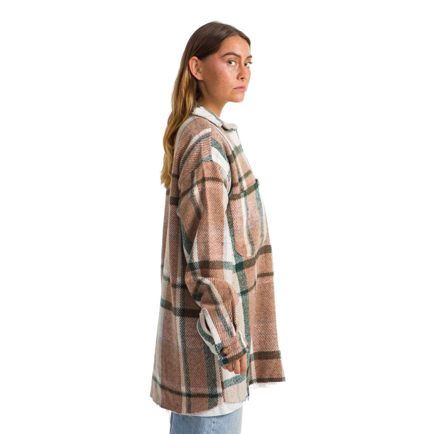 Women Vintage Checkered plaid jacket green shrimp Striped
