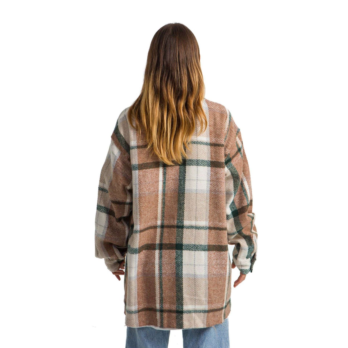 Women Vintage Checkered plaid jacket green shrimp Striped