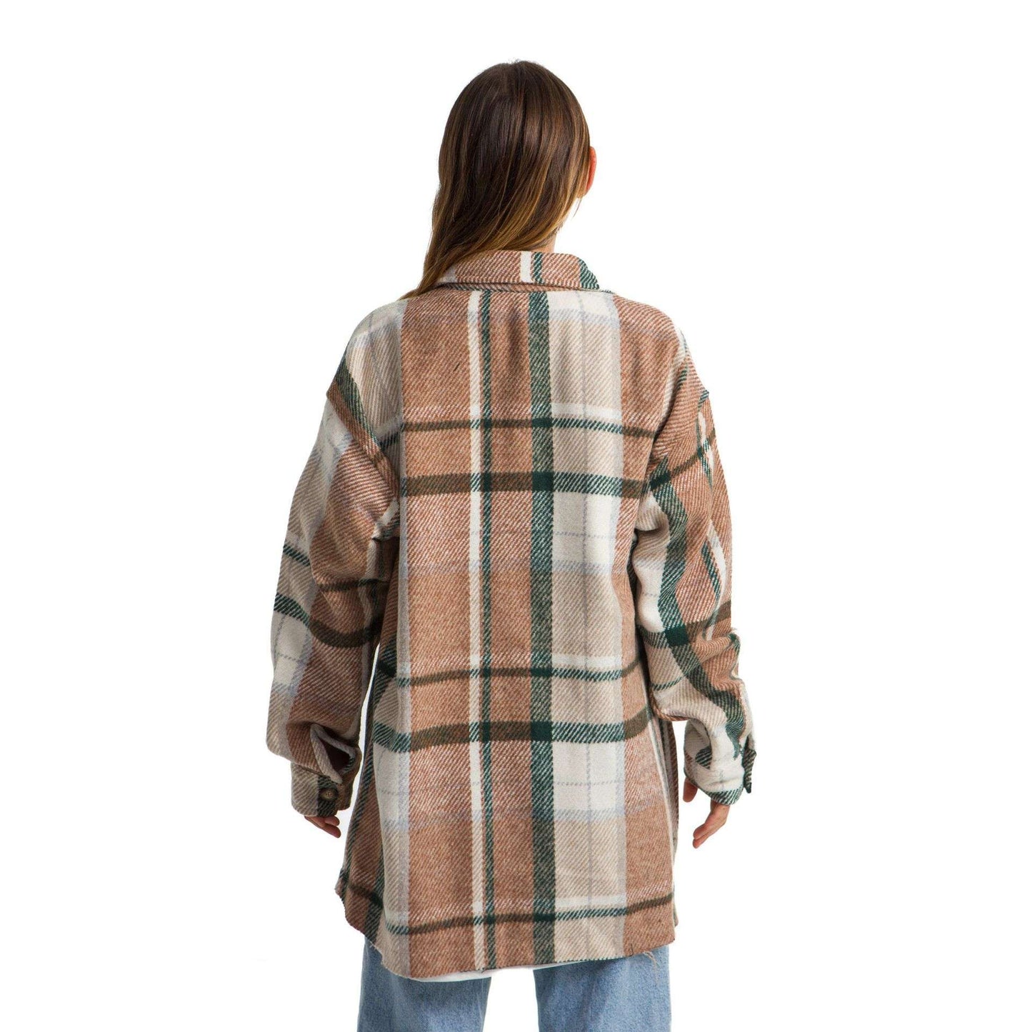 Women Vintage Checkered plaid jacket green shrimp Striped