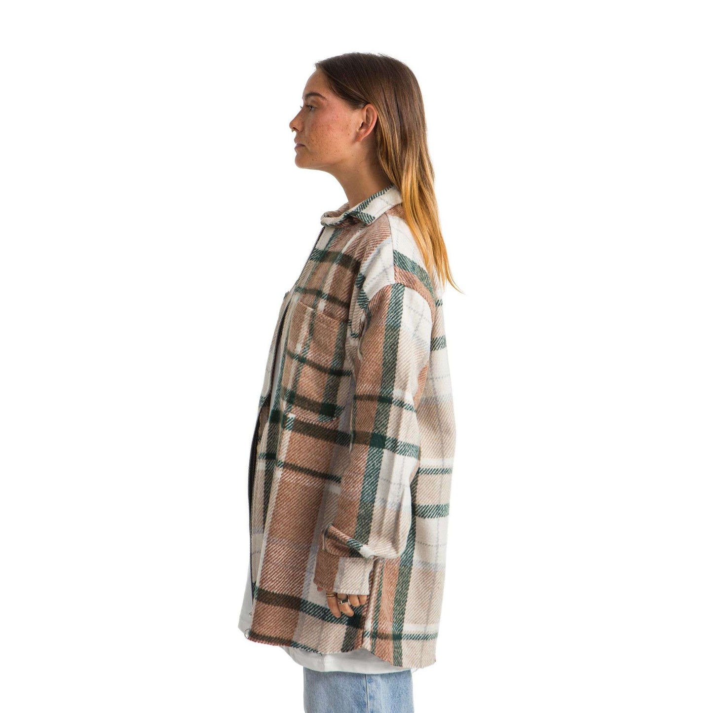 Women Vintage Checkered plaid jacket green shrimp Striped