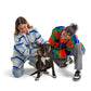 Women Vintage White plaid jacket striped blue