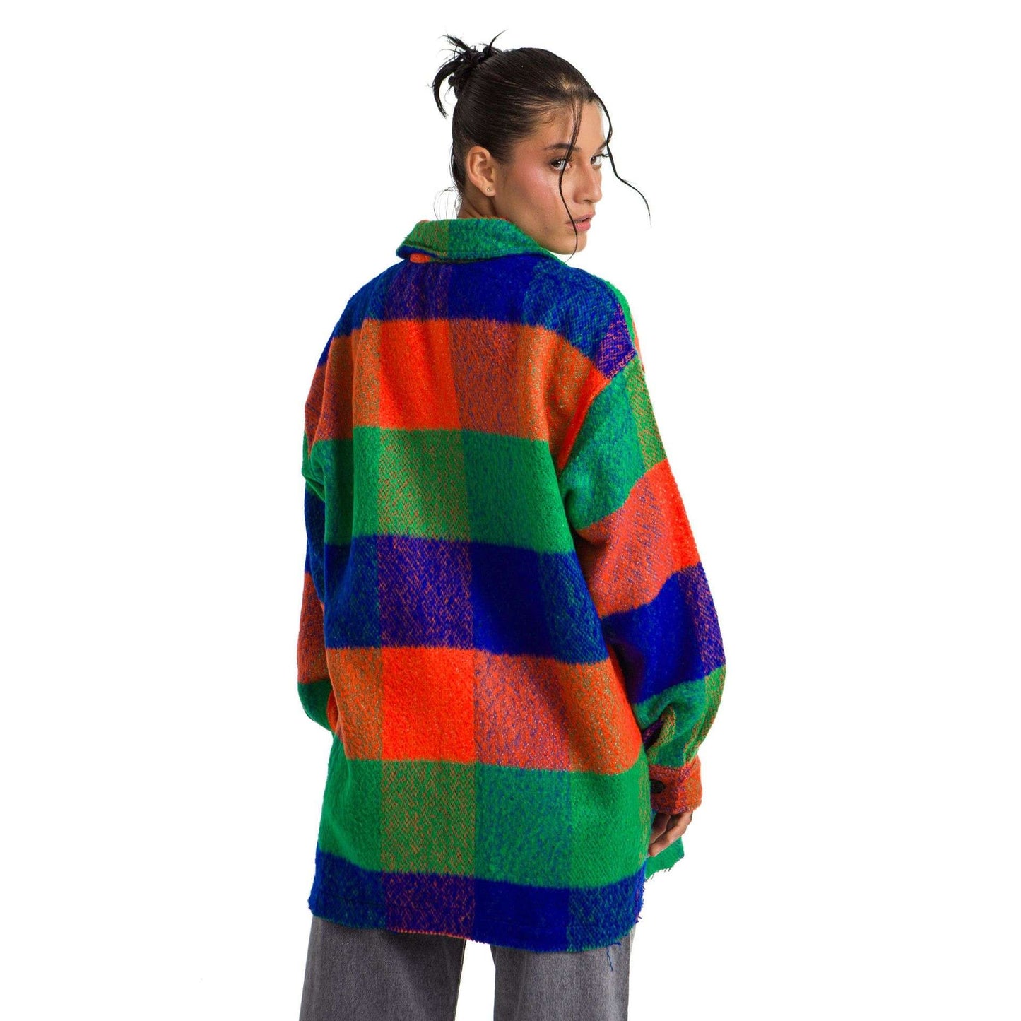 Women Vintage plaid Jacket blue orange green