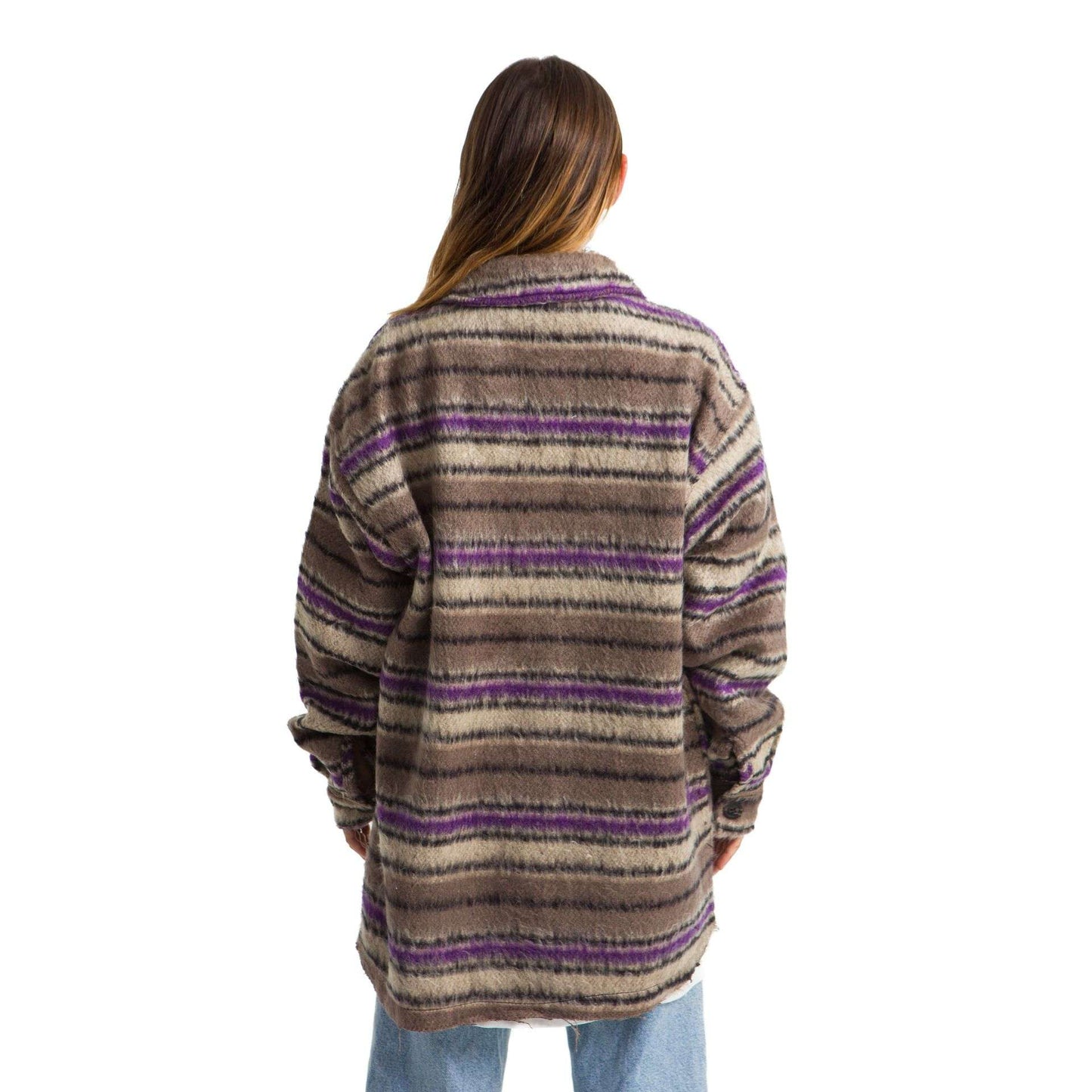 Women plaid jacket wavy Purple, Beige line