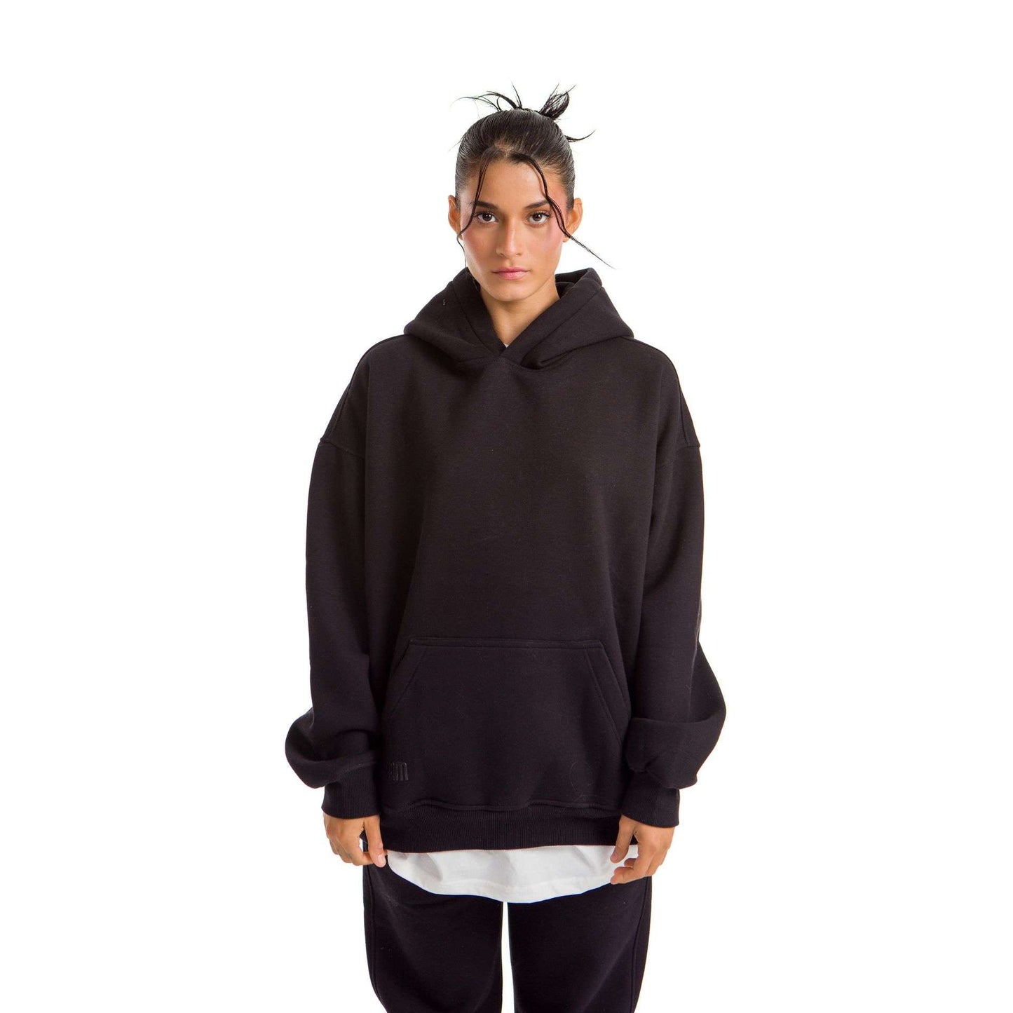 Women Black Heavy Melton Hoodie