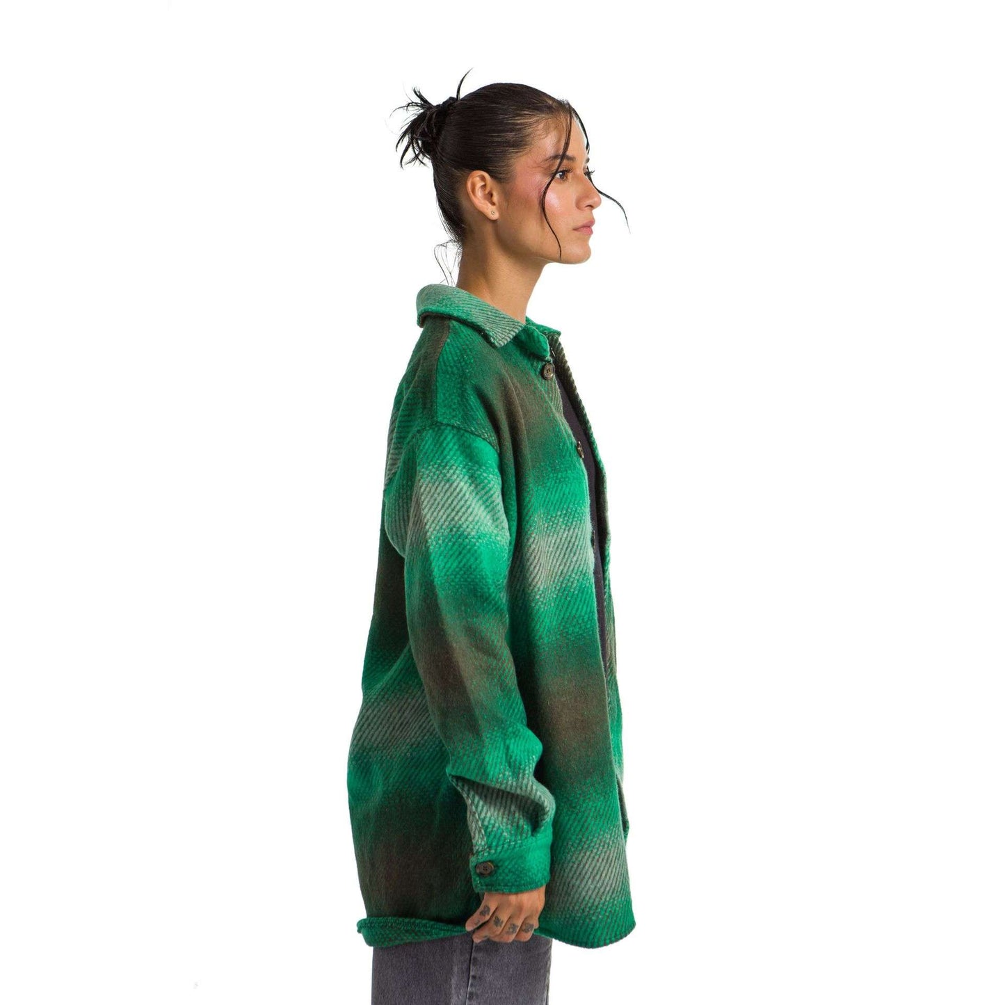 Women`s heavy Long-sleeve shirt Oversized Green neon wide striped
