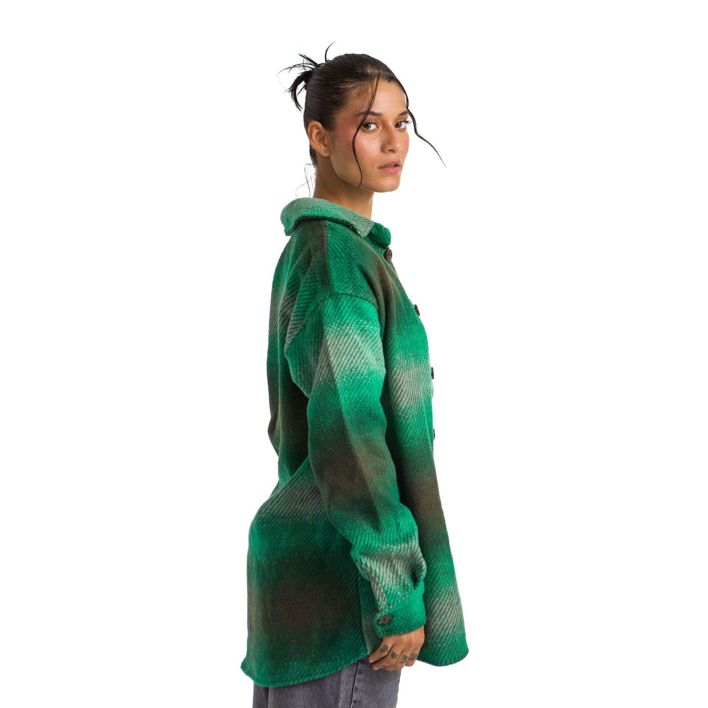 Women`s heavy Long-sleeve shirt Oversized Green neon wide striped