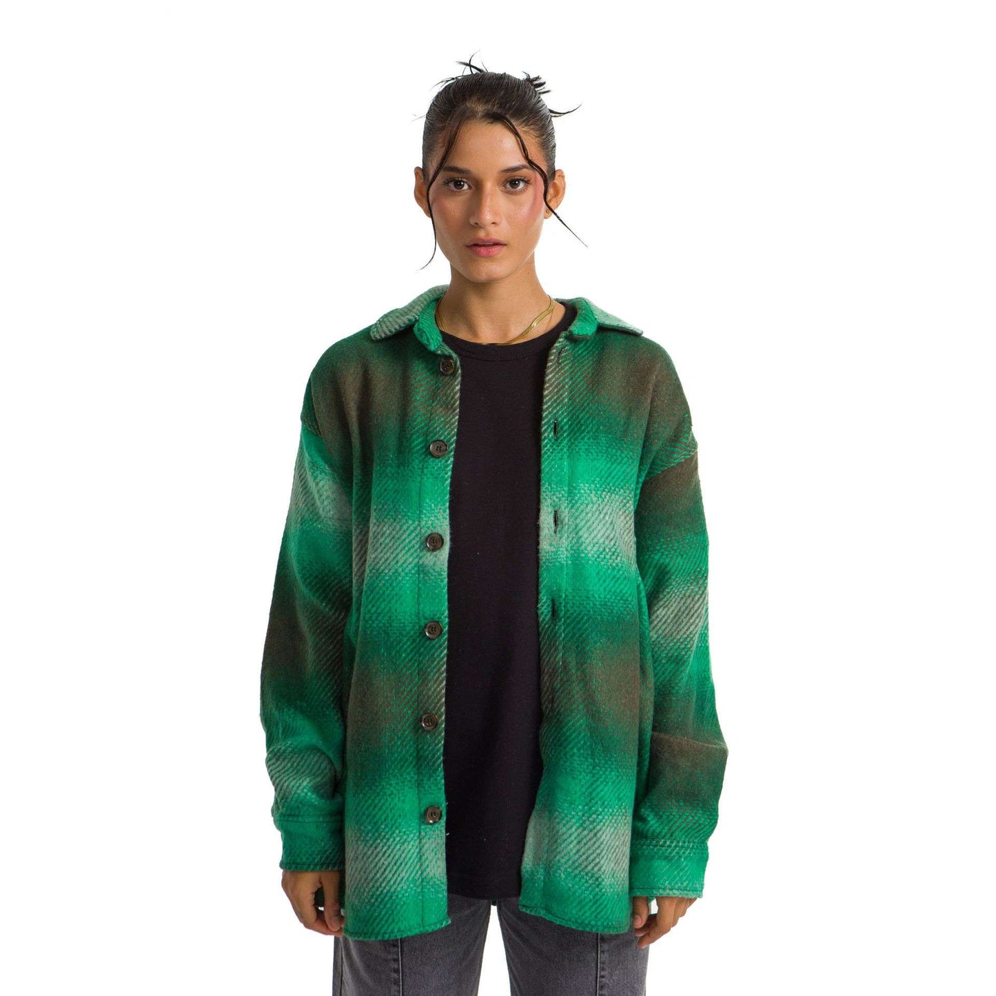 Women`s heavy Long-sleeve shirt Oversized Green neon wide striped