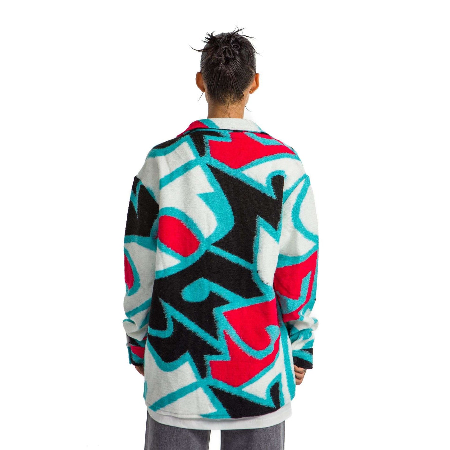 Women`s heavy Long-sleeve shirt Oversized white designed Pacific Blue, red