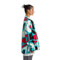 Women`s heavy Long-sleeve shirt Oversized white designed Pacific Blue, red
