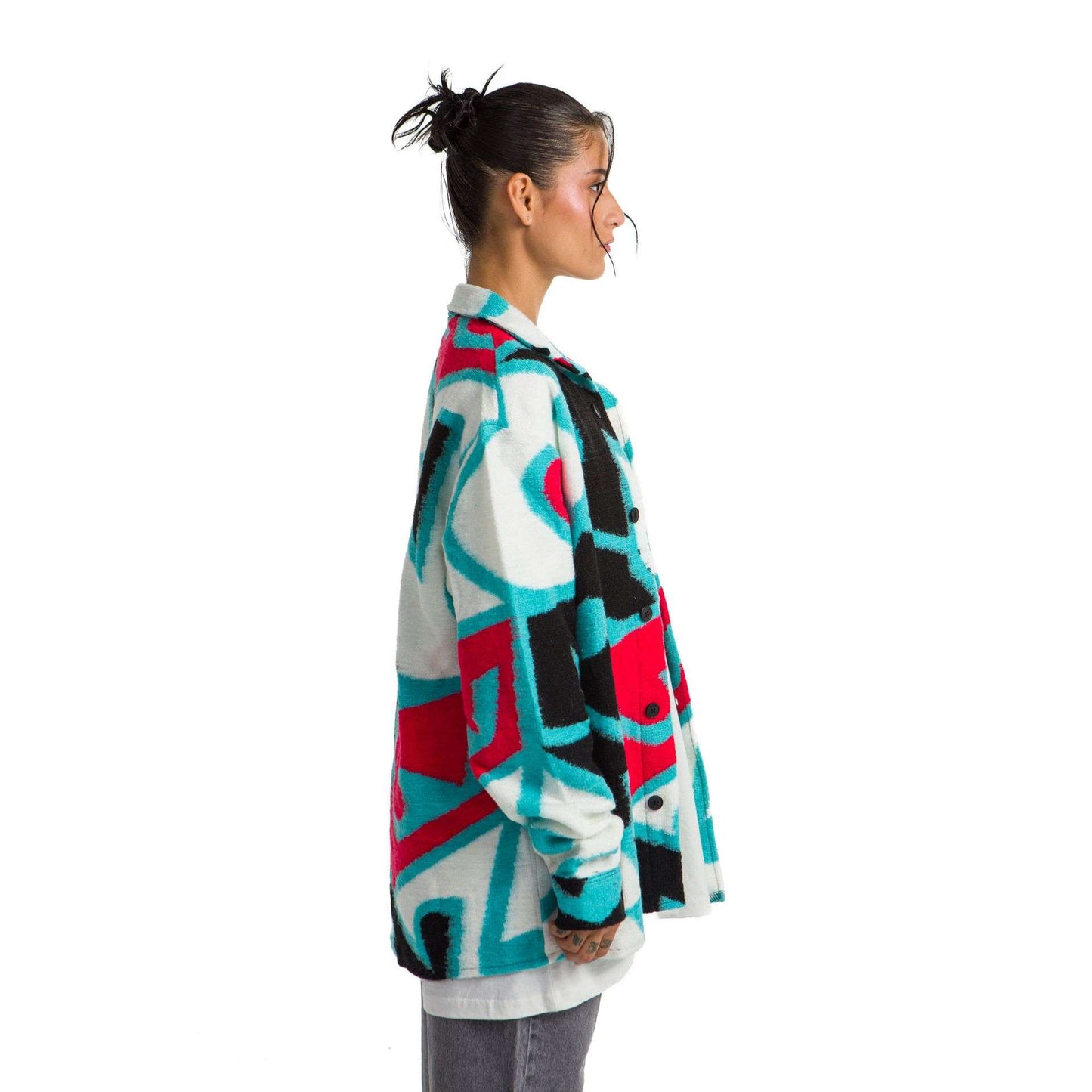 Women`s heavy Long-sleeve shirt Oversized white designed Pacific Blue, red