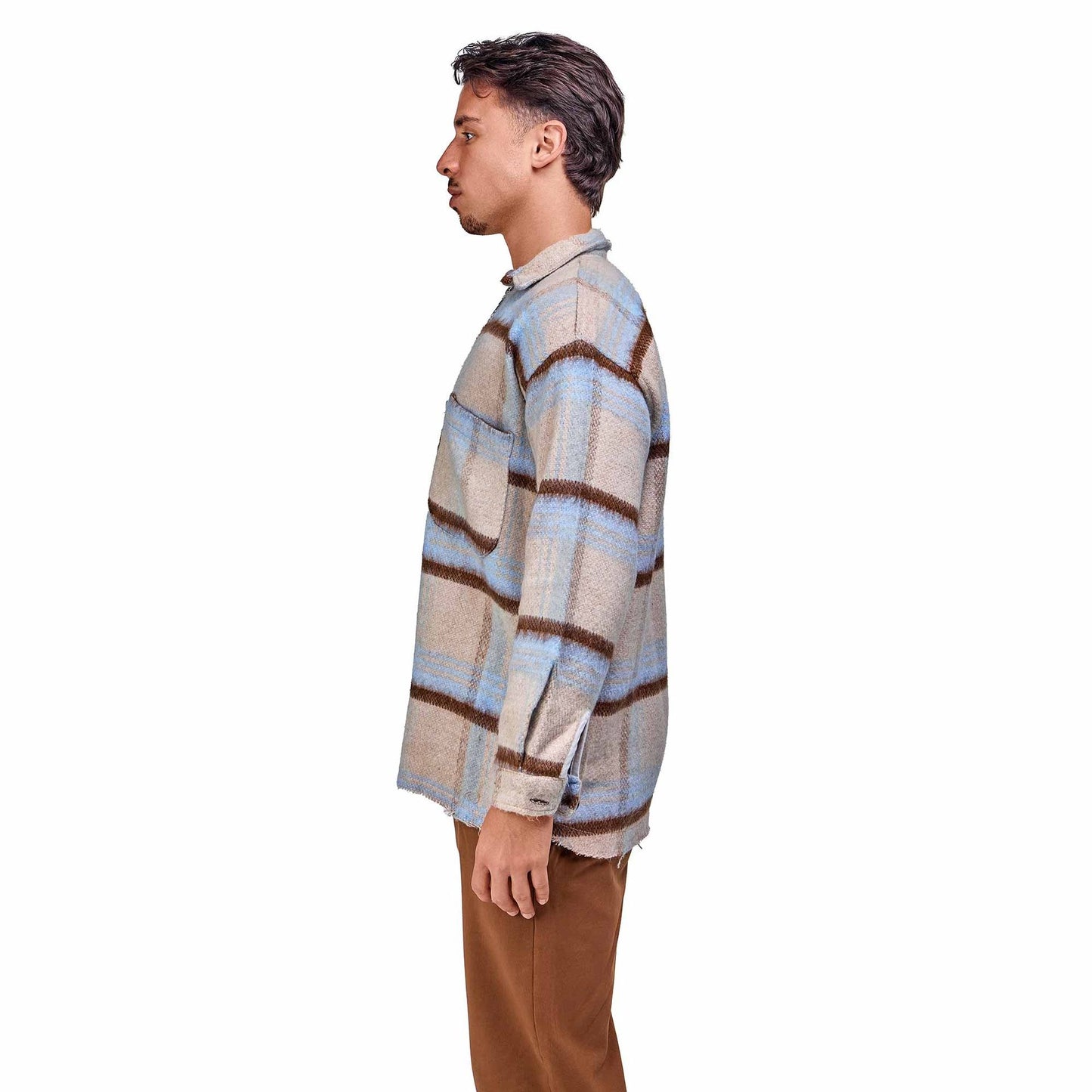 Vintage and Wool Plaid Jacket Zipped Beige brown