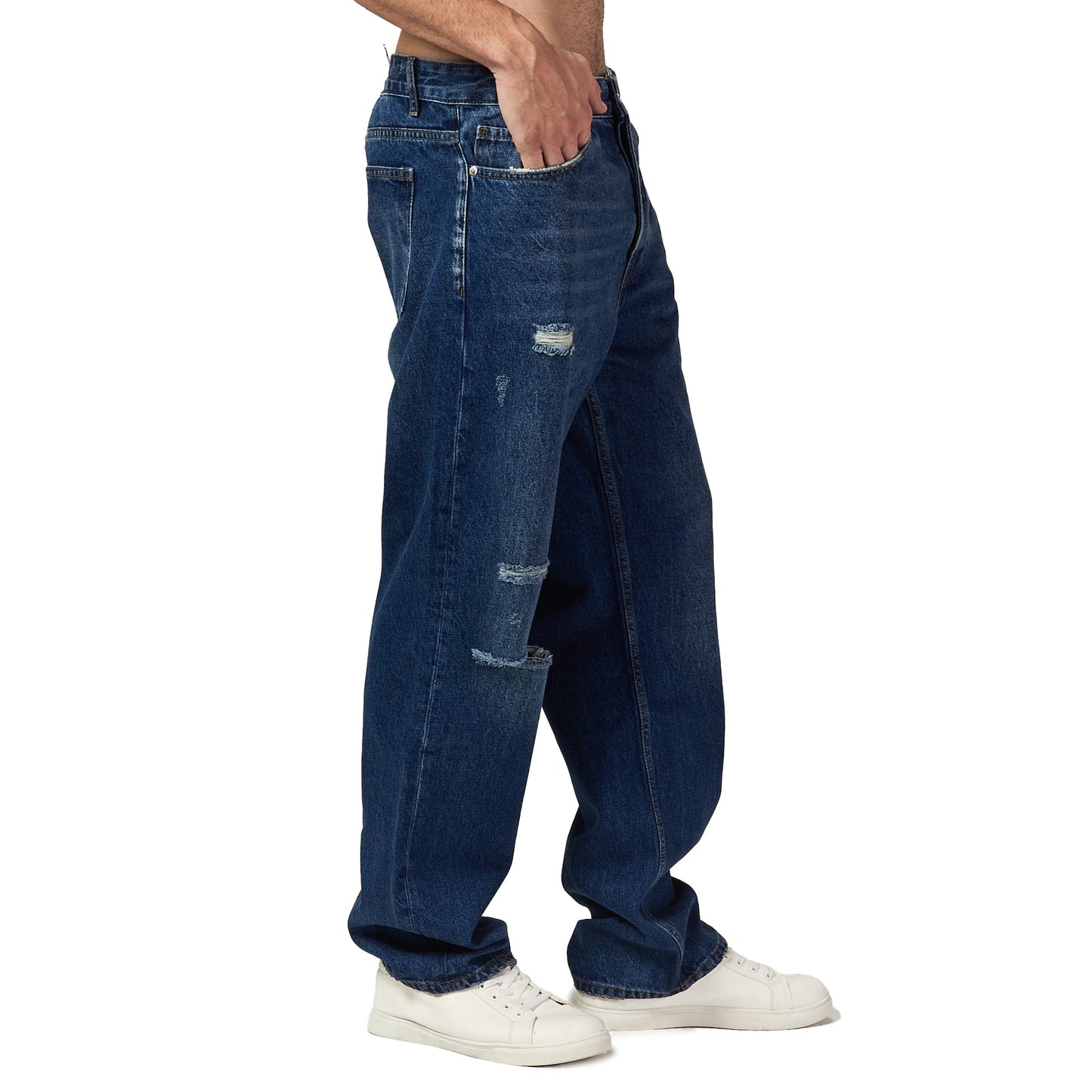 Dark blue cut jean