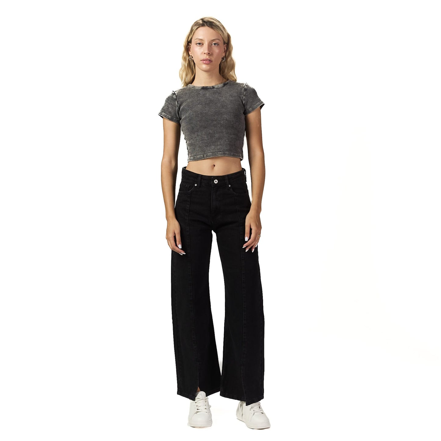 Washed grey ribbed short Sleeveless basic body