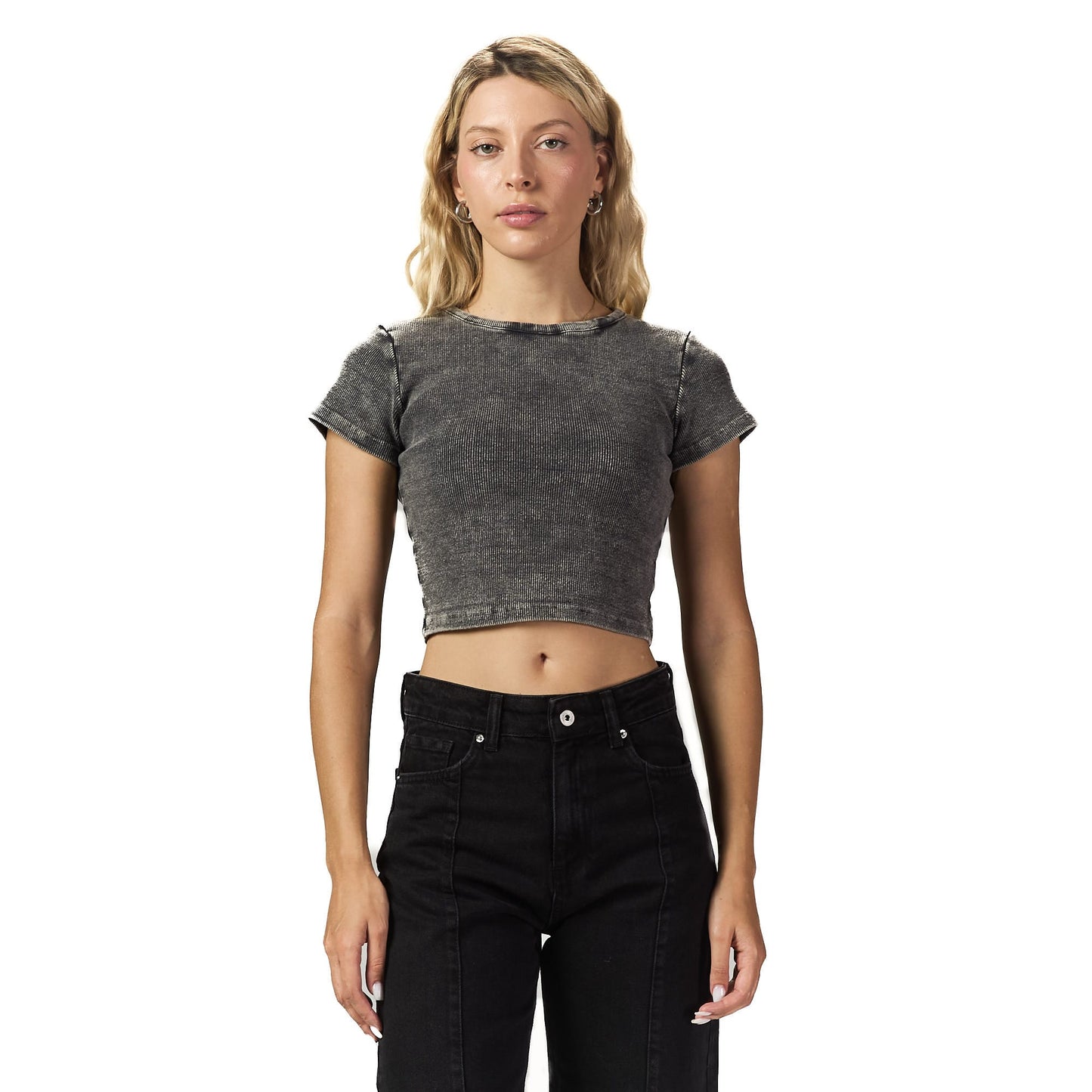 Washed grey ribbed short Sleeveless basic body