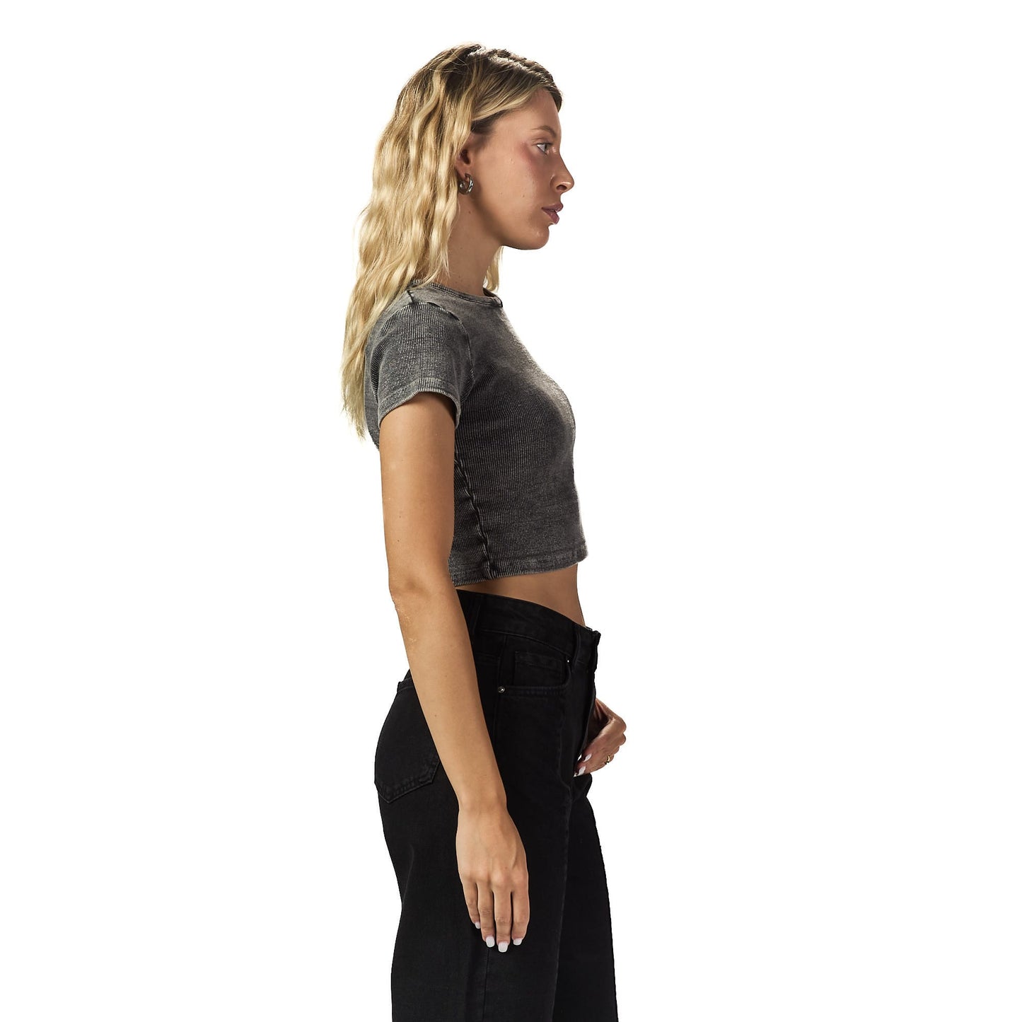 Washed grey ribbed short Sleeveless basic body