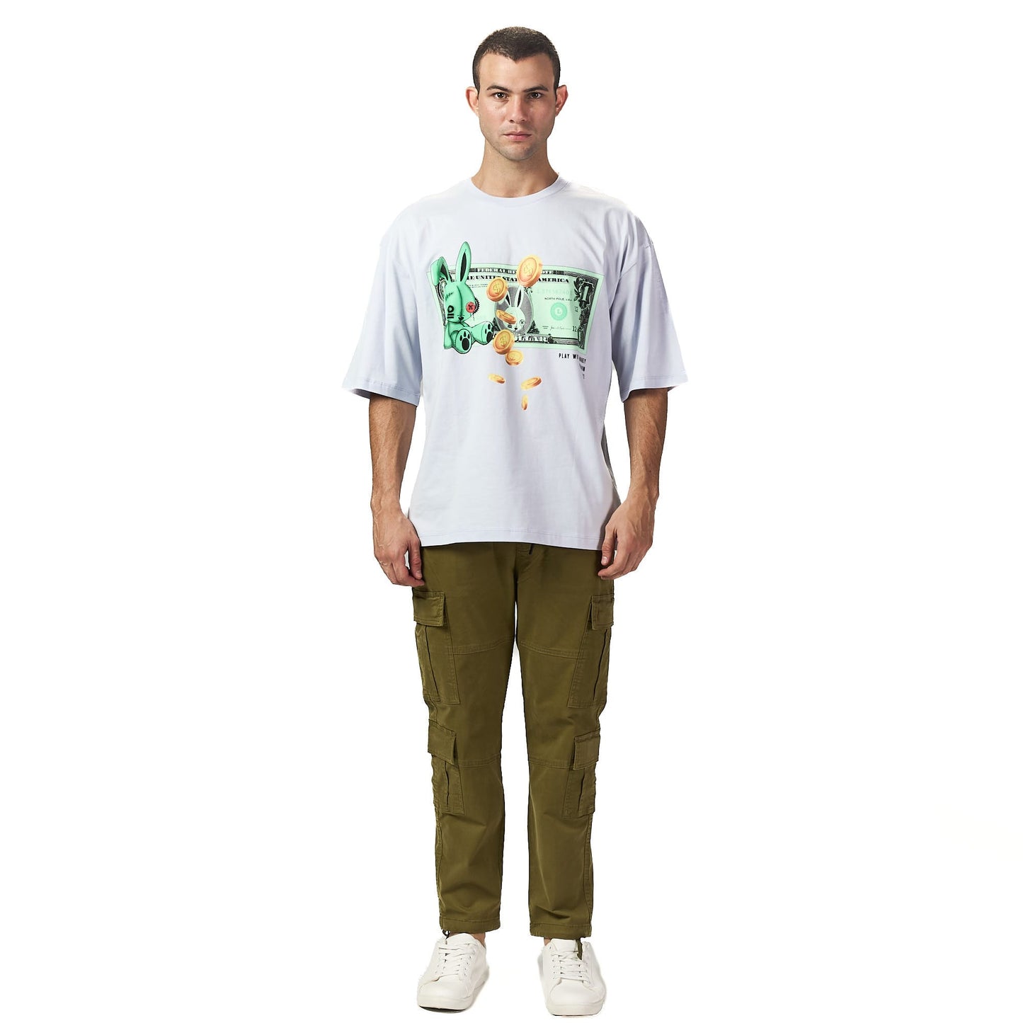 One dollar bill grey oversized printed t shirt