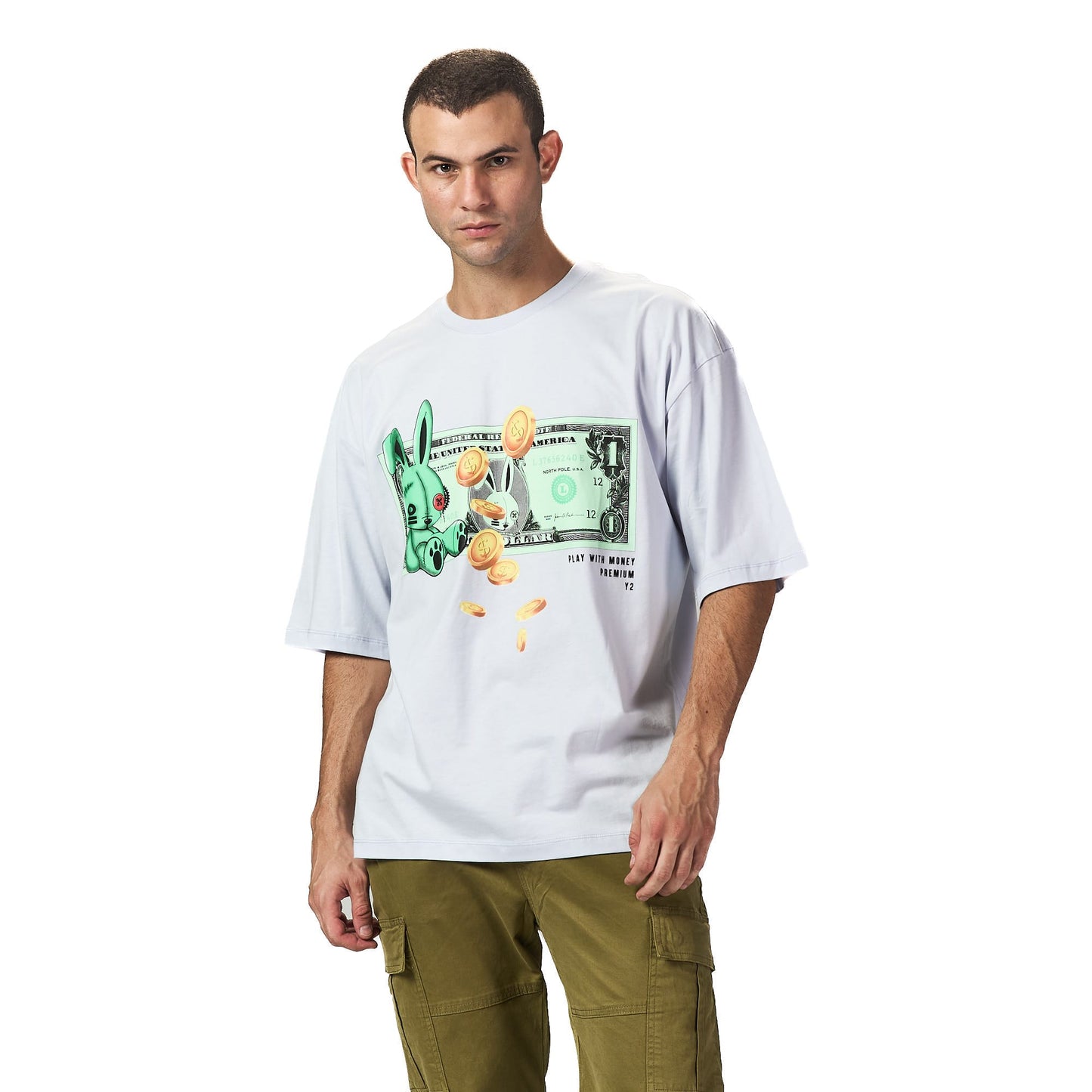 One dollar bill grey oversized printed t shirt