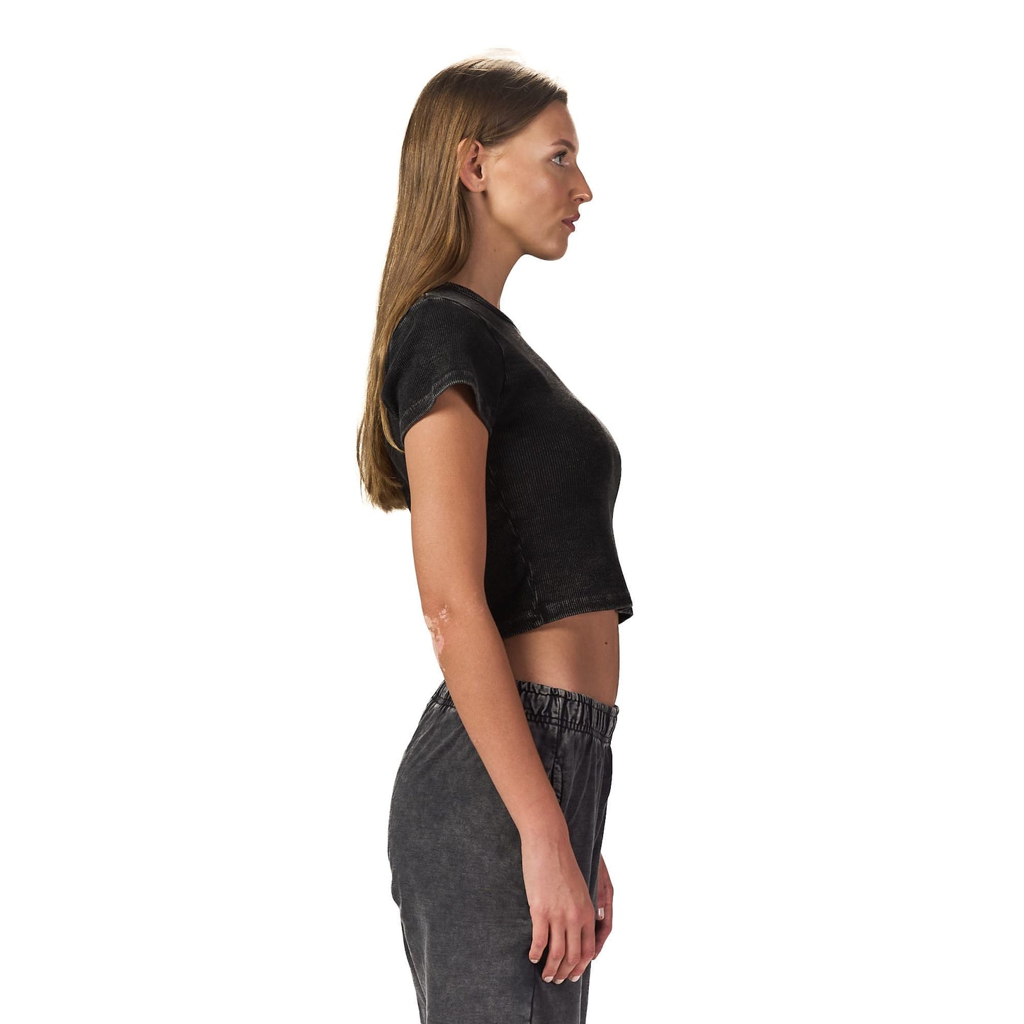 Washed black ribbed short Sleeveless basic body