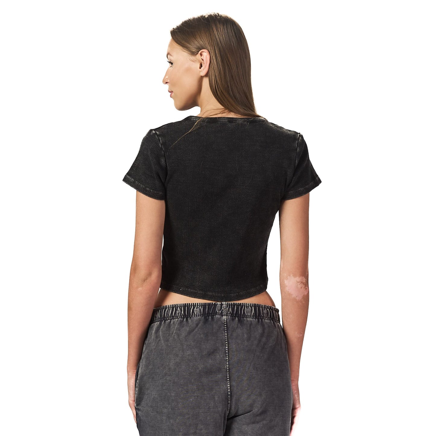 Washed black ribbed short Sleeveless basic body