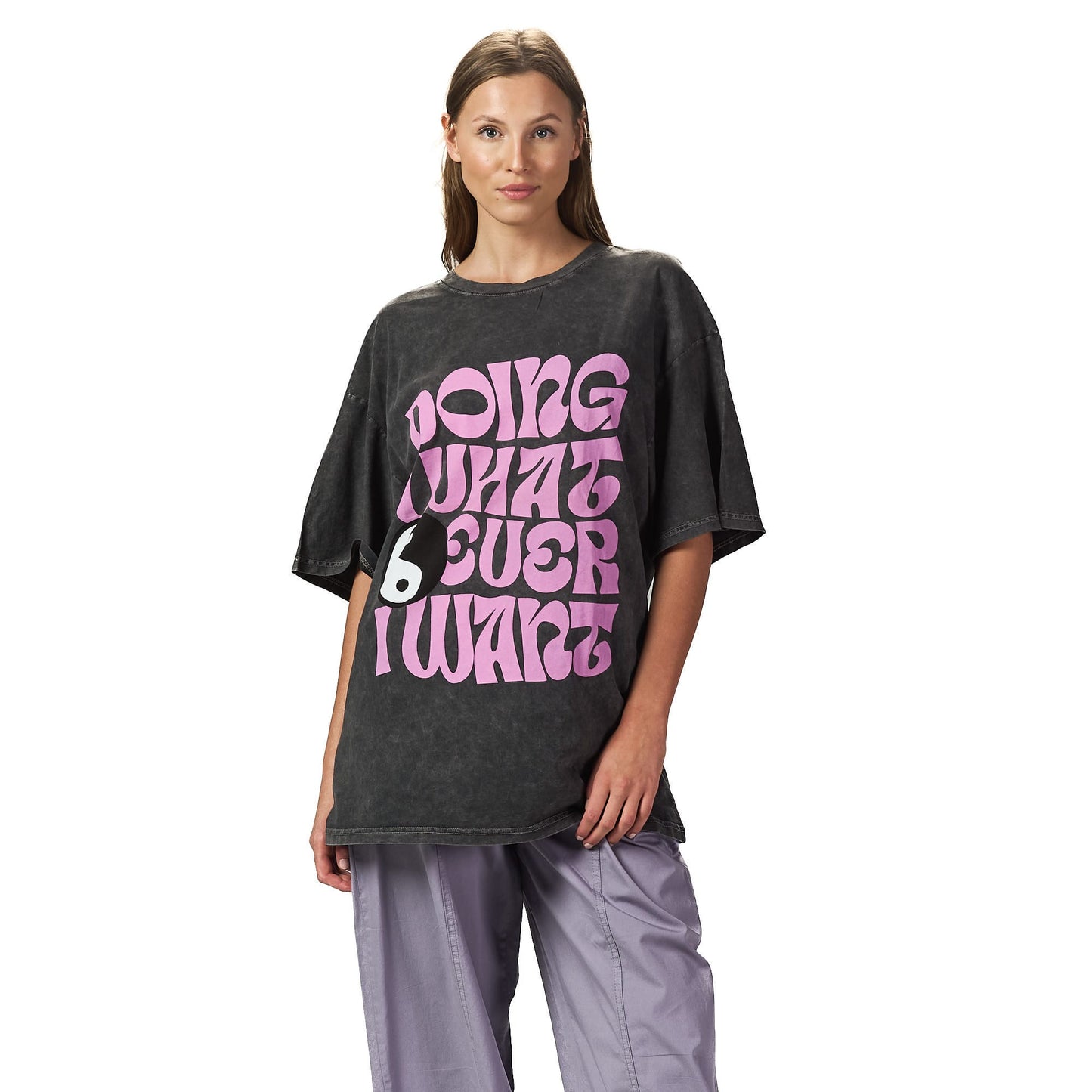 Doing Whatever I want washed grey oversized t shirt