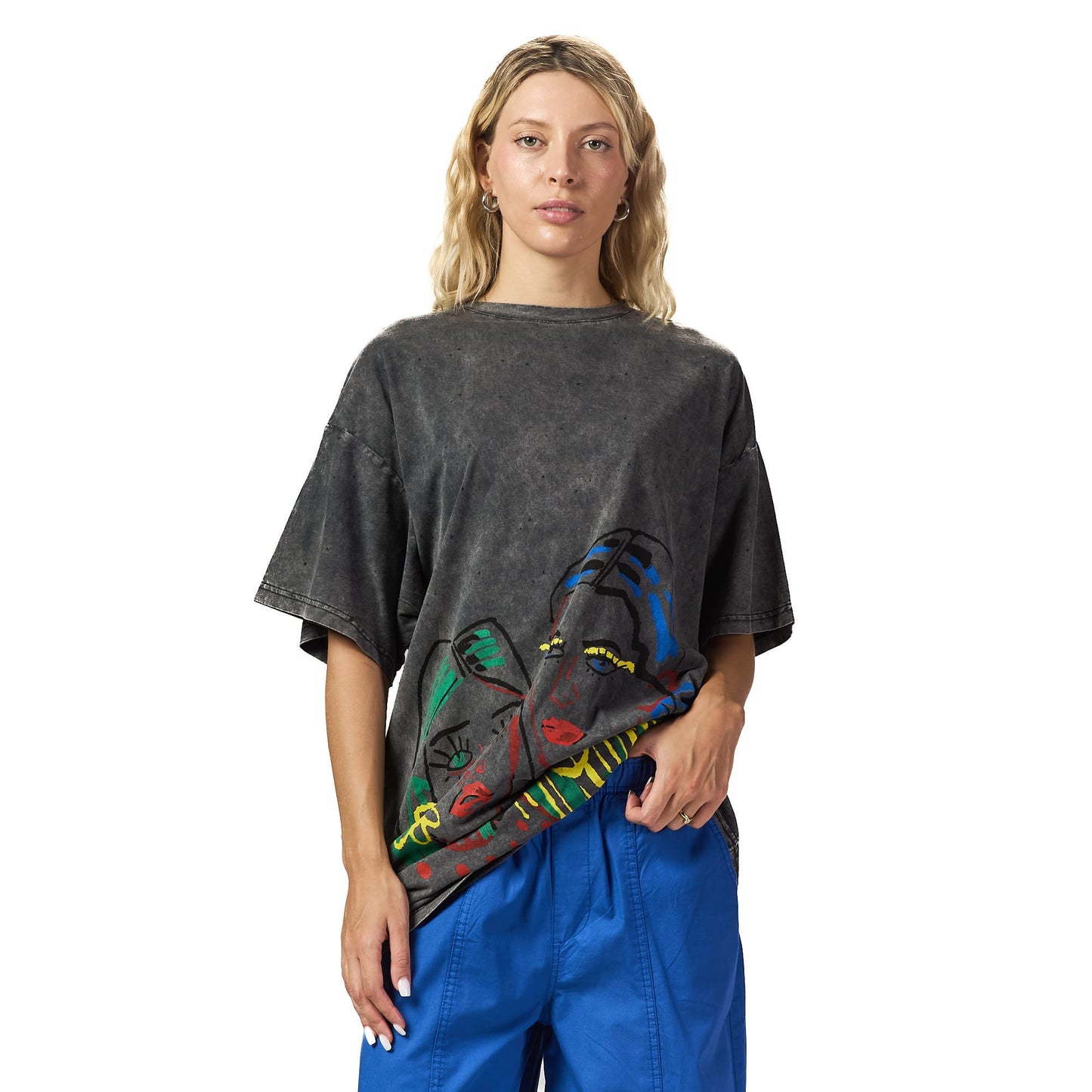 Washed Grey Printed Oversized T-shirt