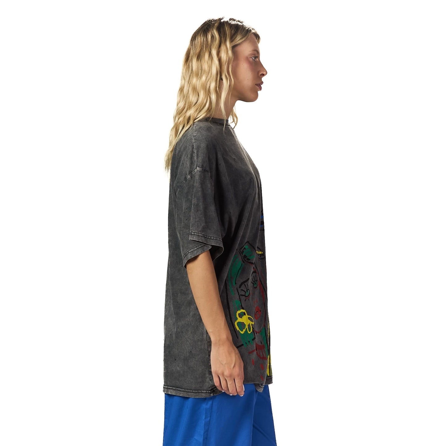 Washed Grey Printed Oversized T-shirt