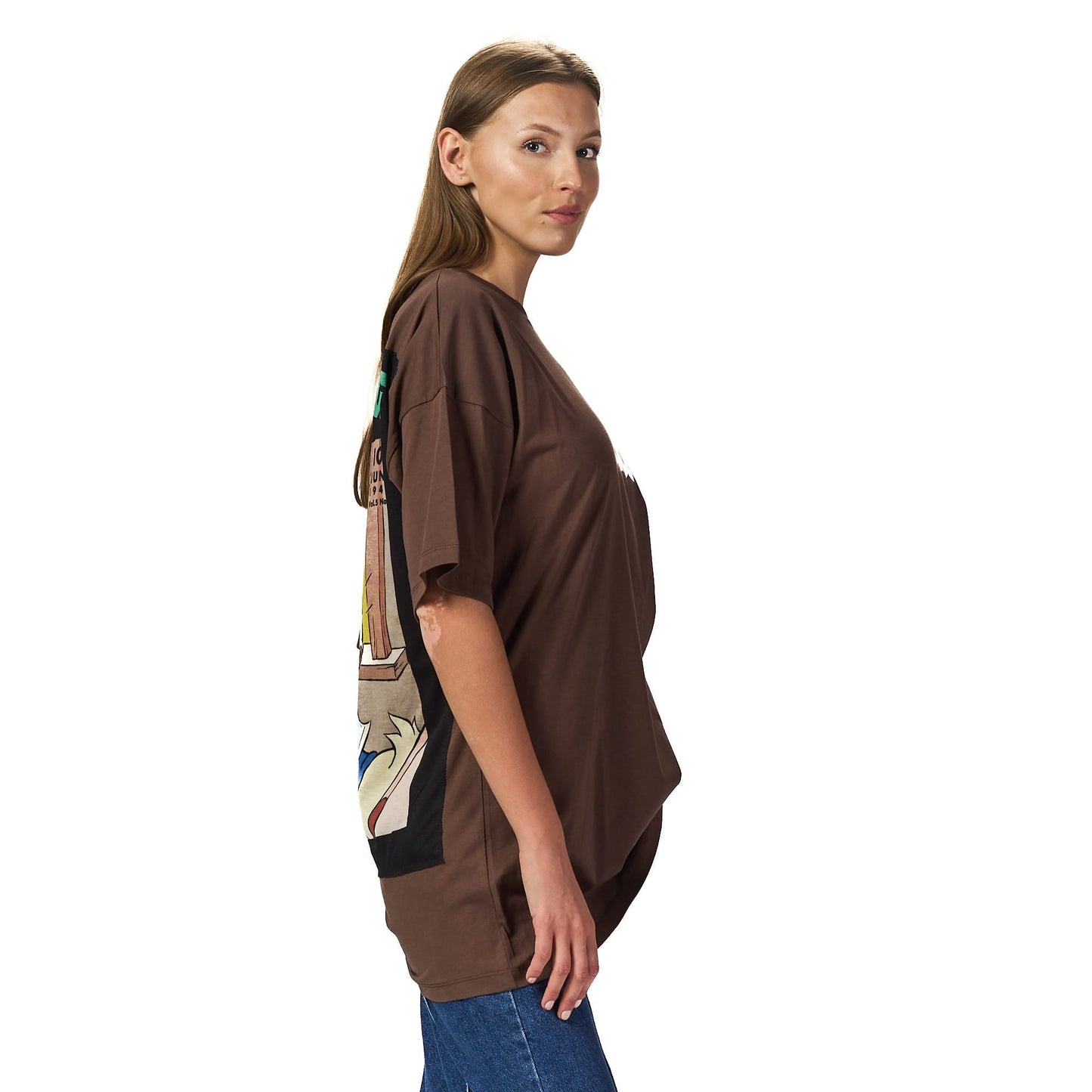 Mickey Mouse Brown Oversized Printed T-shirt