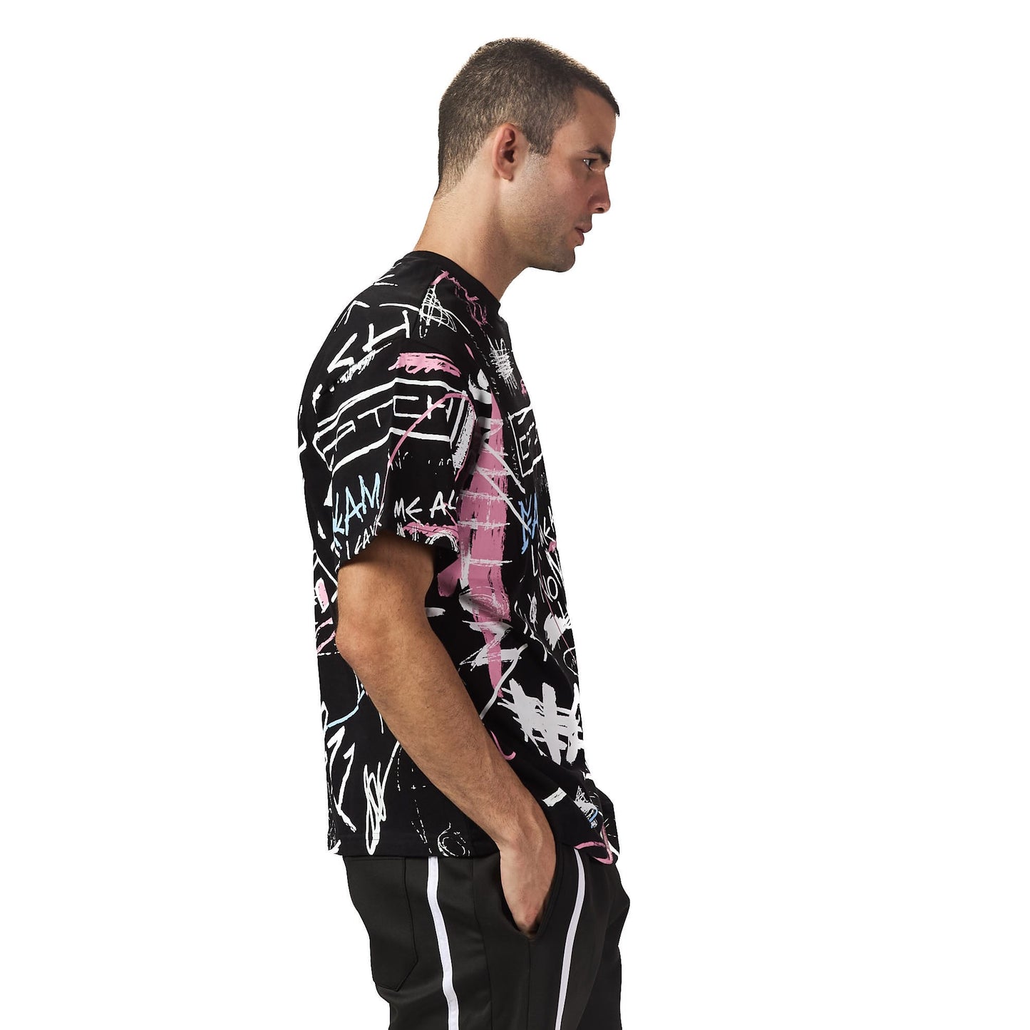 Leave me alone black oversized printed t shirt
