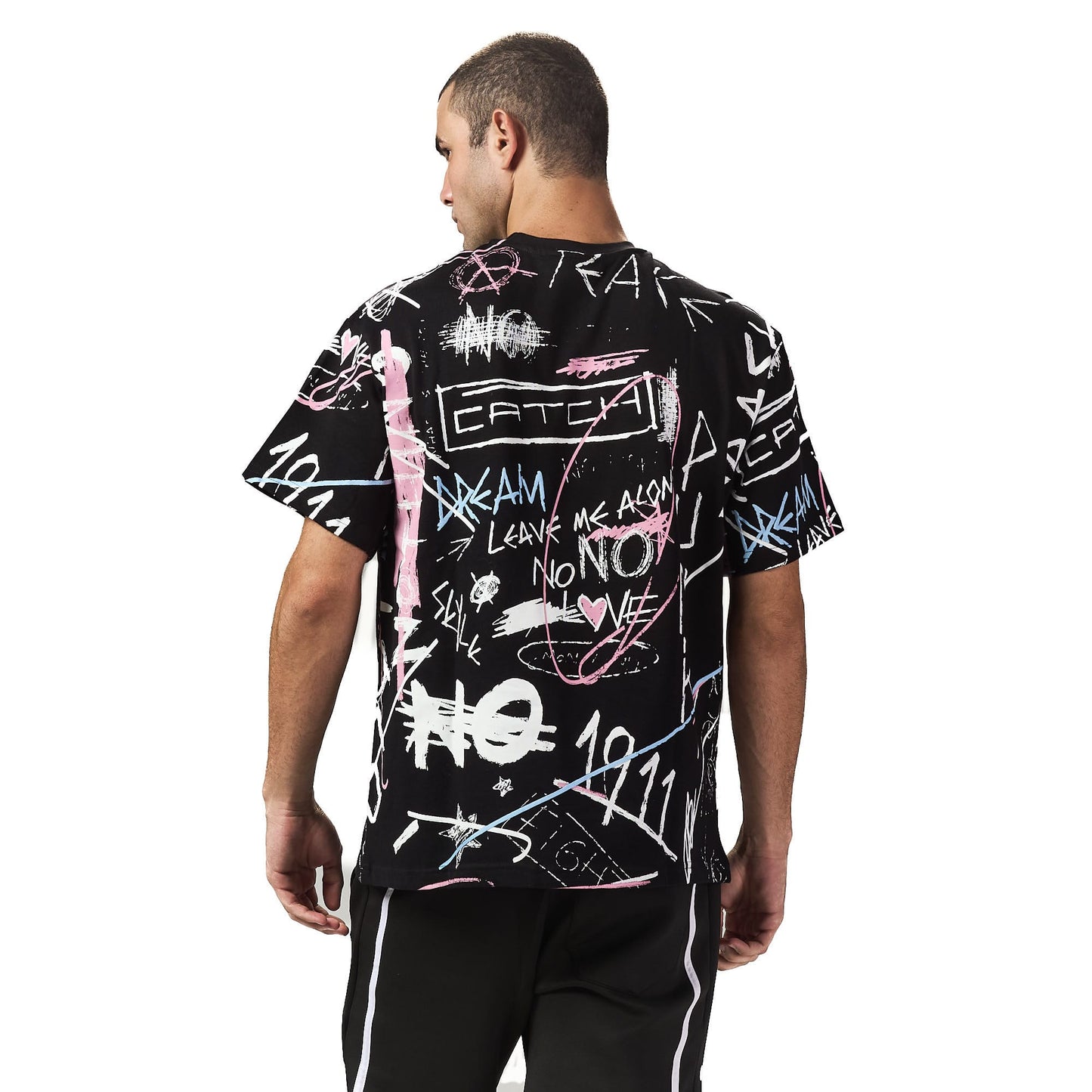 Leave me alone black oversized printed t shirt