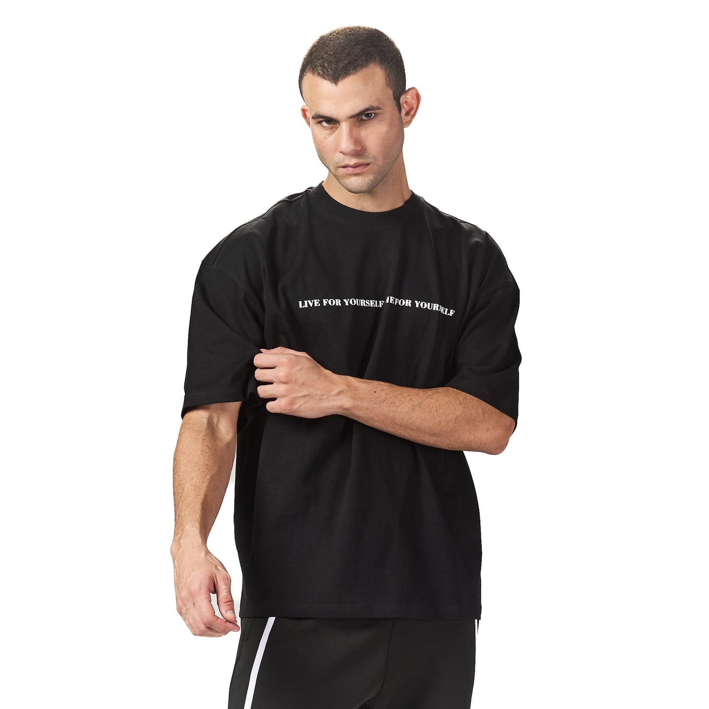 Live for yourself black oversized printed t shirt