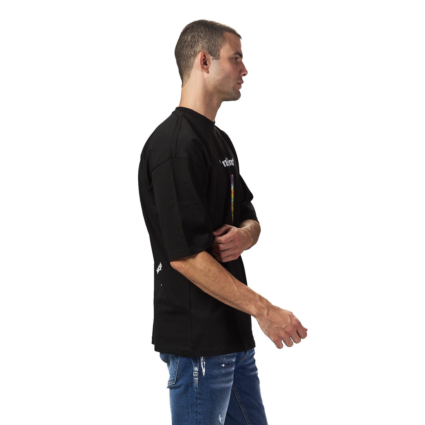Naturalism Black Oversized Printed T shirt