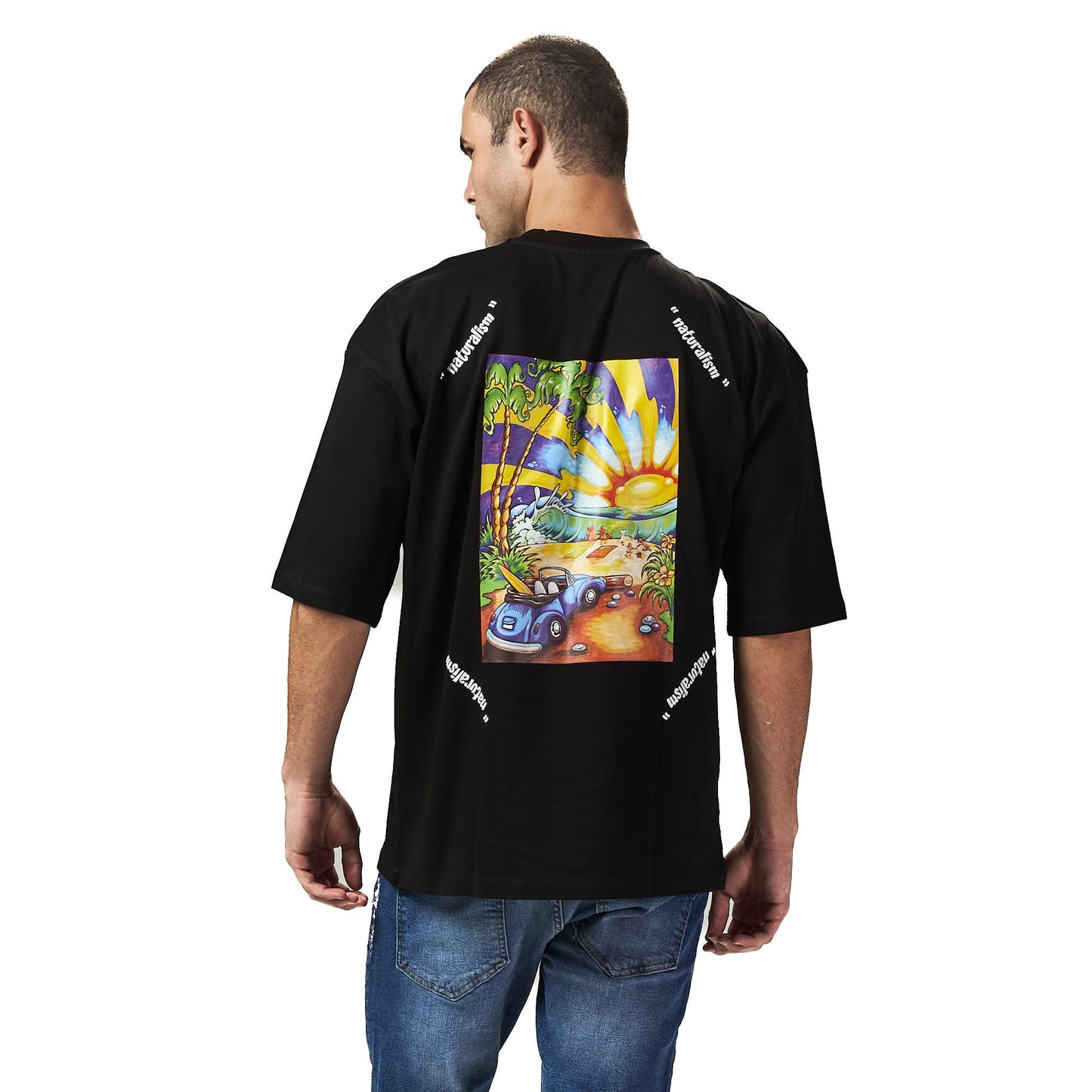 Naturalism Black Oversized Printed T shirt