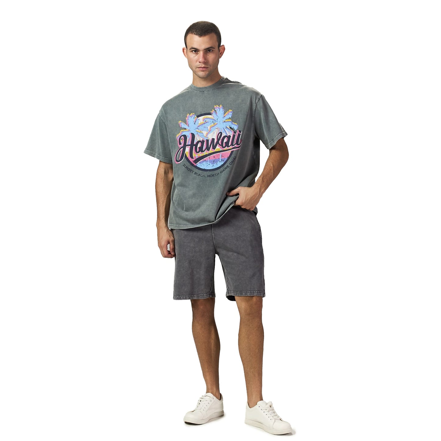 Hawaii Grey Oversized Printed T-shirt