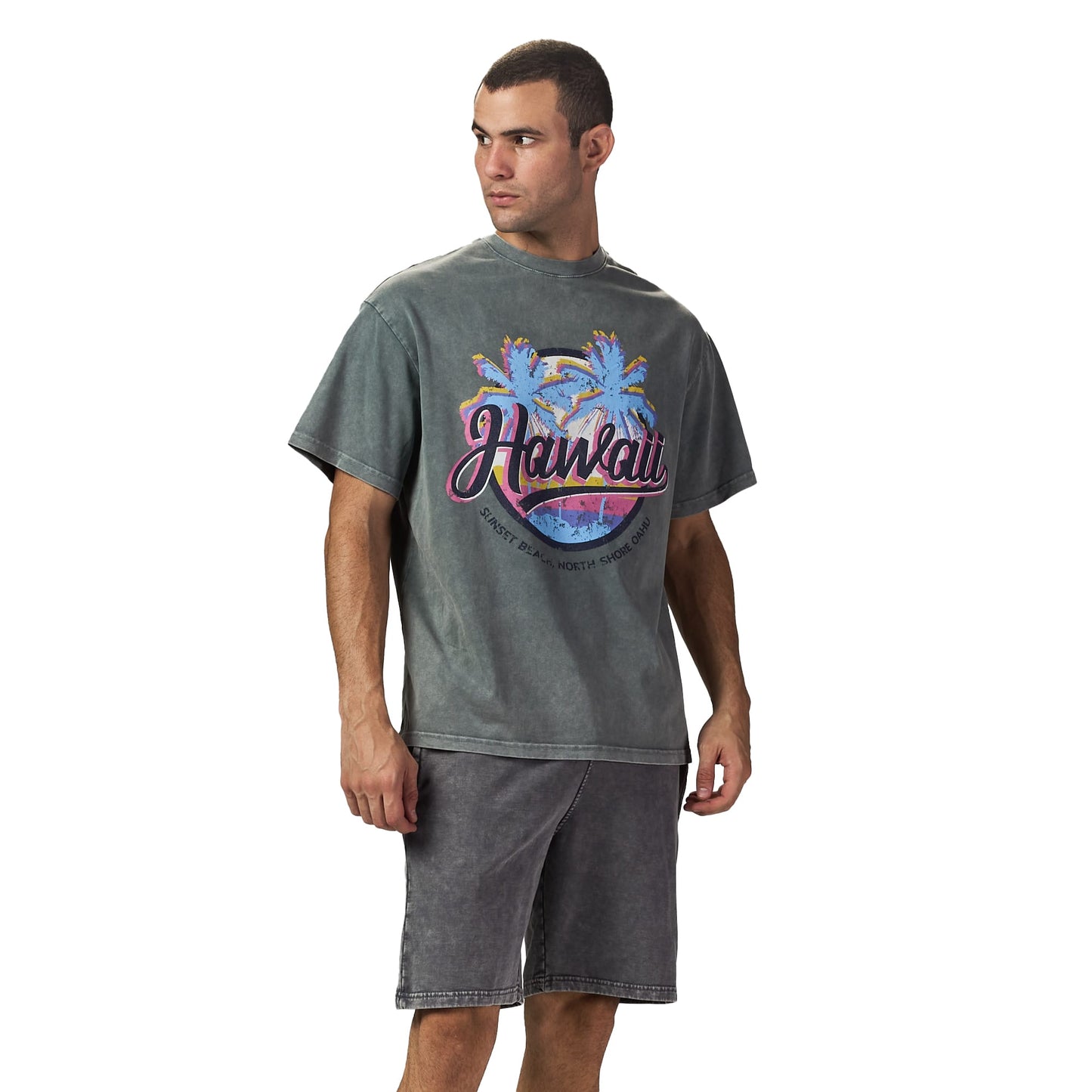 Hawaii Grey Oversized Printed T-shirt